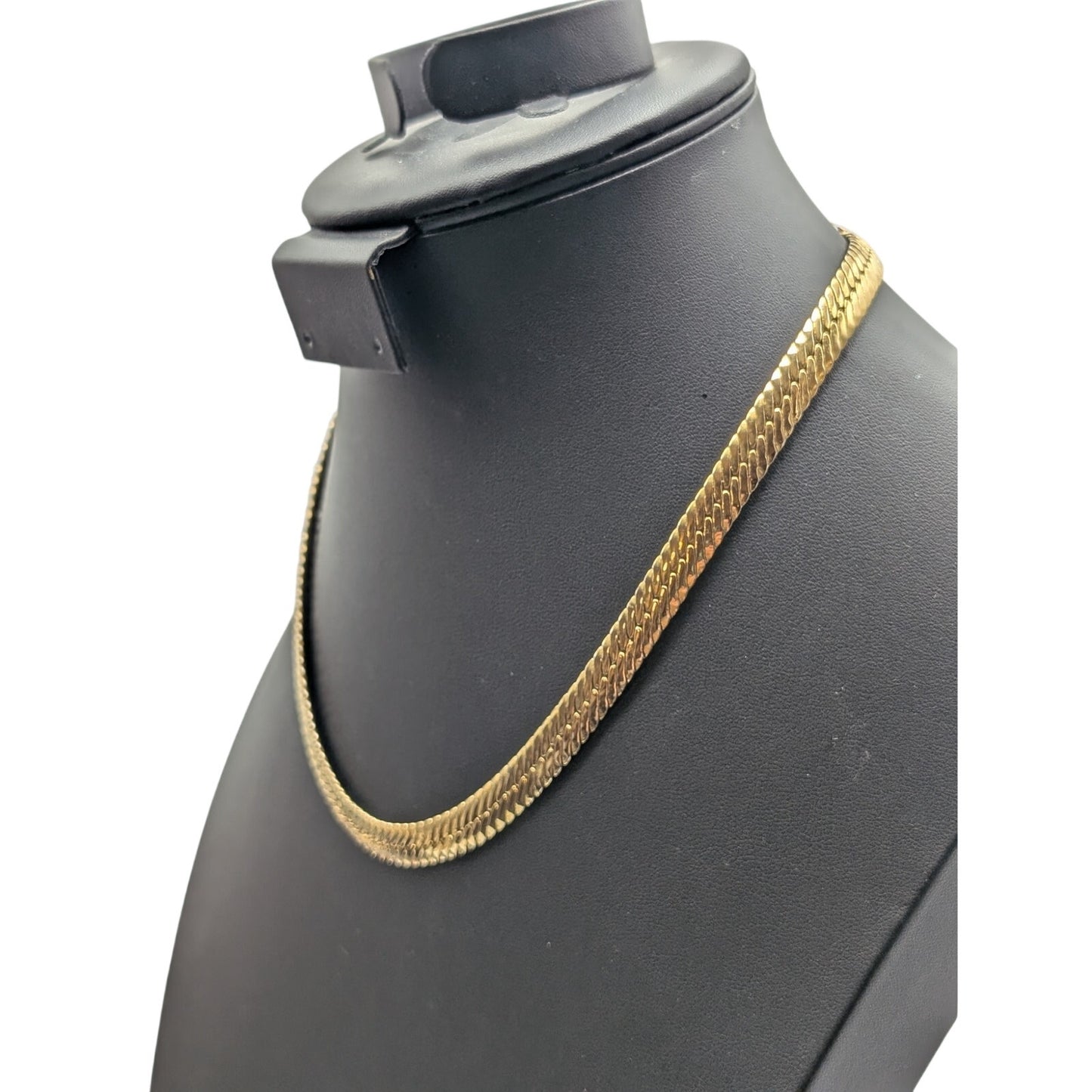 Vintage 1/4" Wide Flat Gold Tone Thick Flat Herringbone Chain 18" Necklace