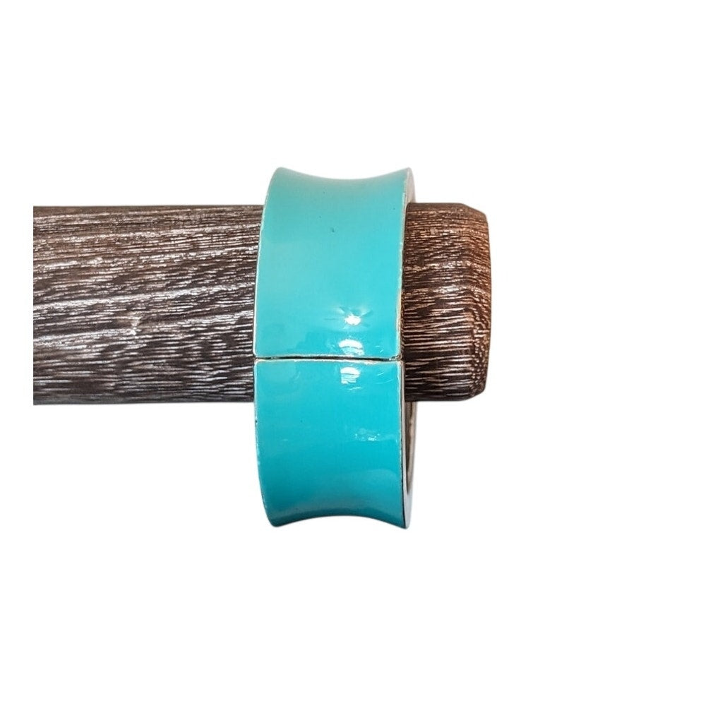 Turquoise Enamel Concave Clamper Style Wide Cuff Bangle Bracelet
