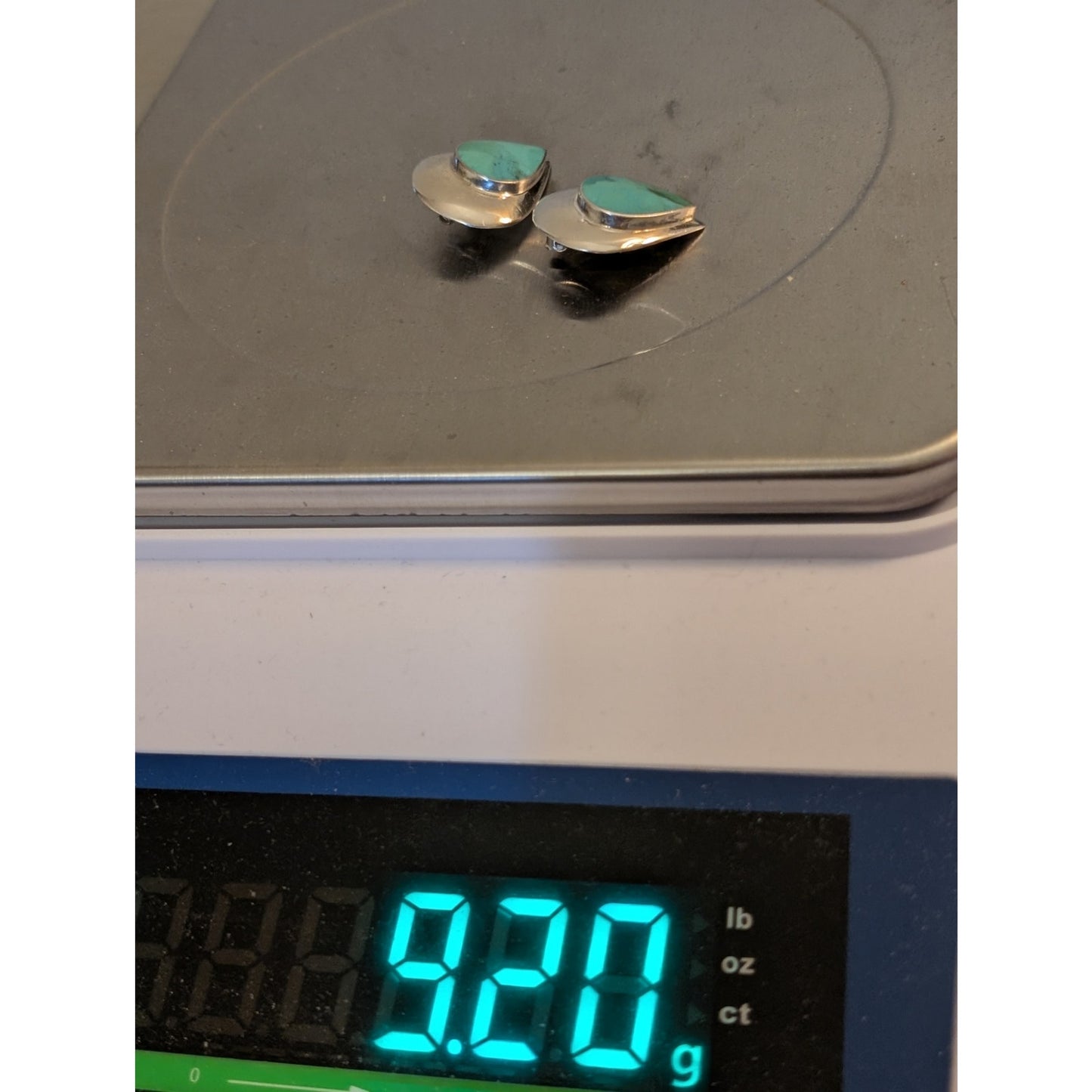 Vintage Turquoise Sterling Silver Teardrop Clip On Earrings
