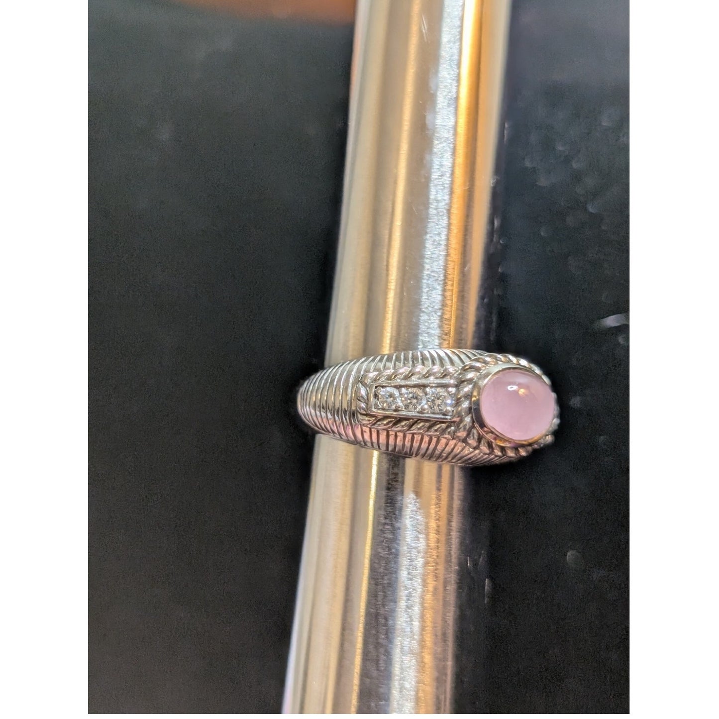 Judith Ripka Sterling Silver Pink Rose Quartz & Diamonique Ring Size 7.75