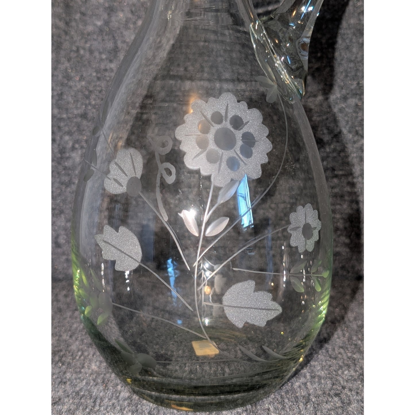 Vintage Made in Peru Floral Etched Glass Tall Decanter W/ Stopper