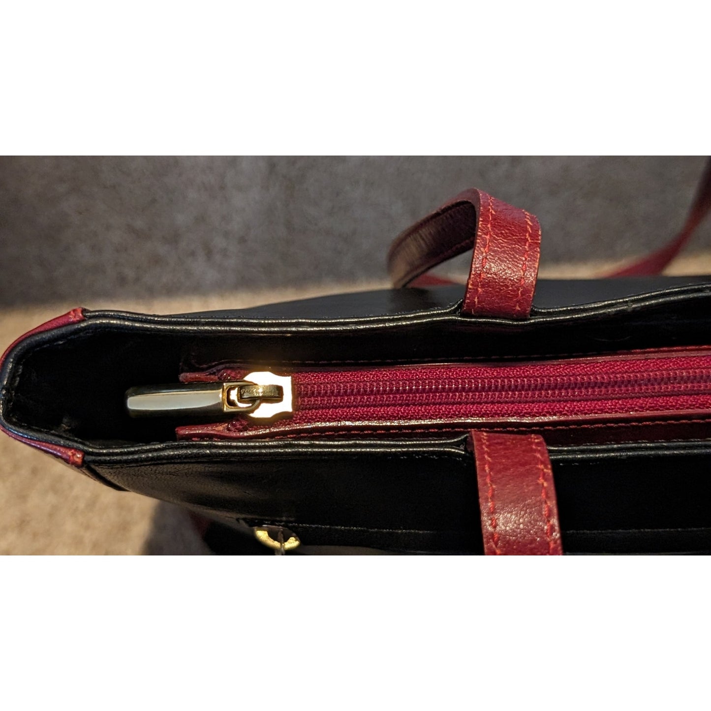 Rare Vintage Elle Cieffe Firenze Black & Red Leather Tote Bag Made in Italy