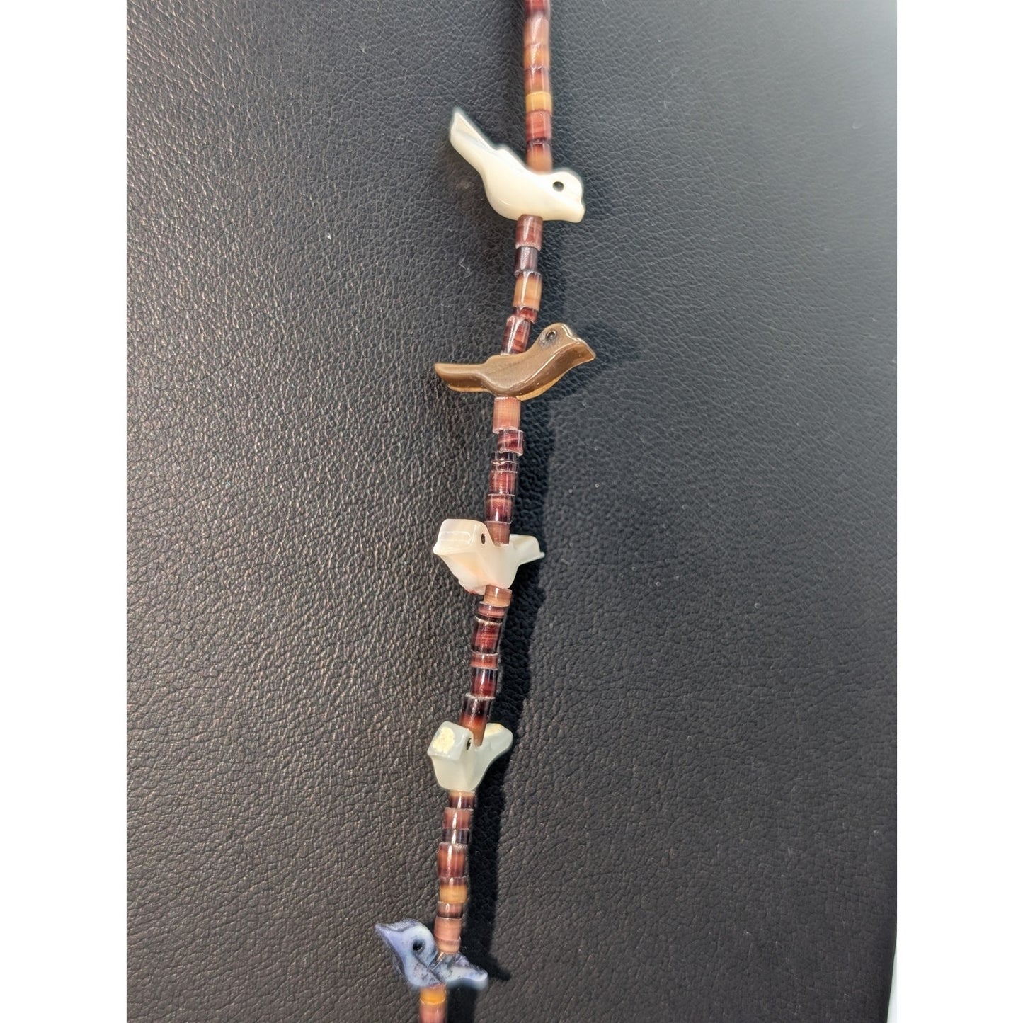 VTG Southwestern Style Heishi Fetish Stone/Shell Bird Barrel Clasp 27" Necklace