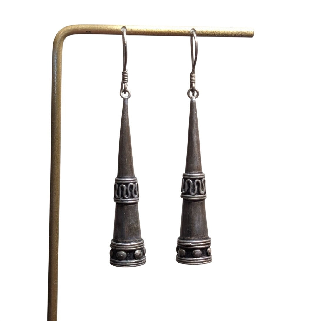 Vintage 925 Sterling Silver Bali Style Drop Dangle Earrings