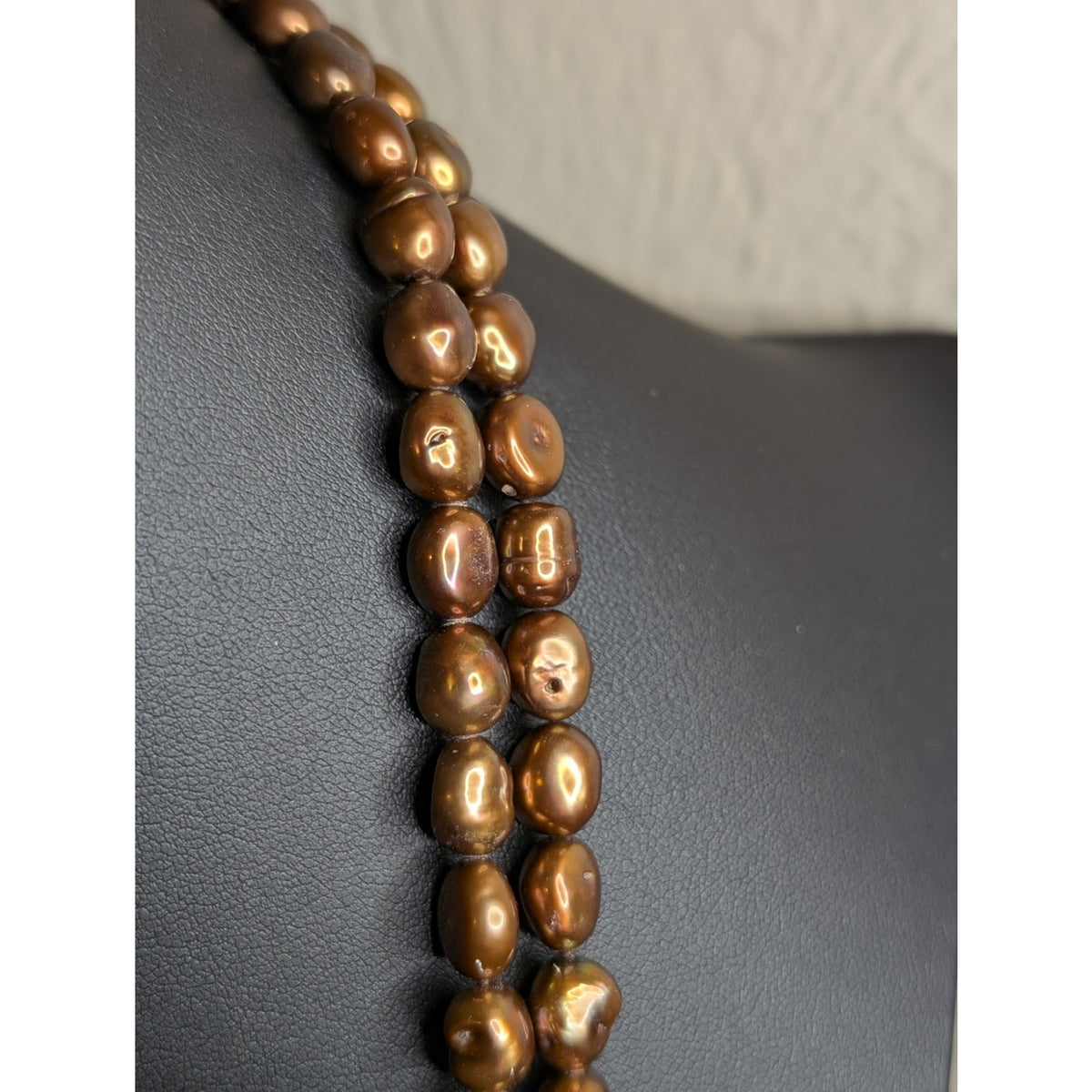 Vintage 66" Copper/Bronze Tone Freshwater Pearls Necklace 115.7g