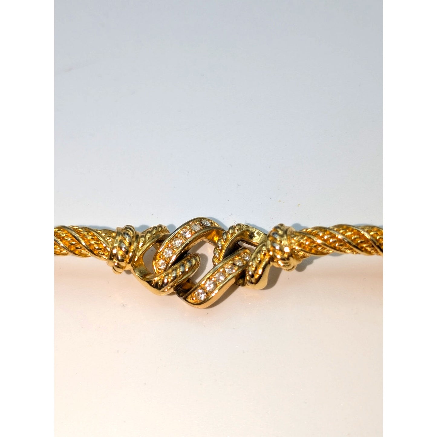 Christian Dior Vintage Gold Plated Twisted Link Crystal Accent Chain Bracelet