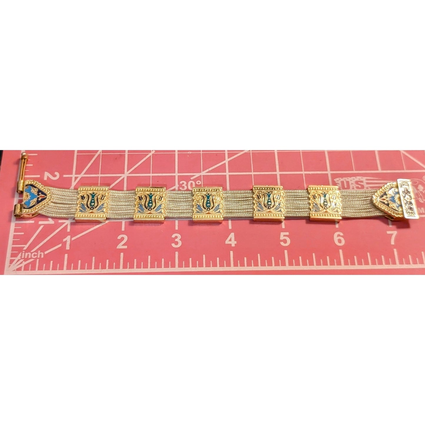 Vintage 925 Sterling Vermeil Enamel Turkish Foxtail Strands Bracelet