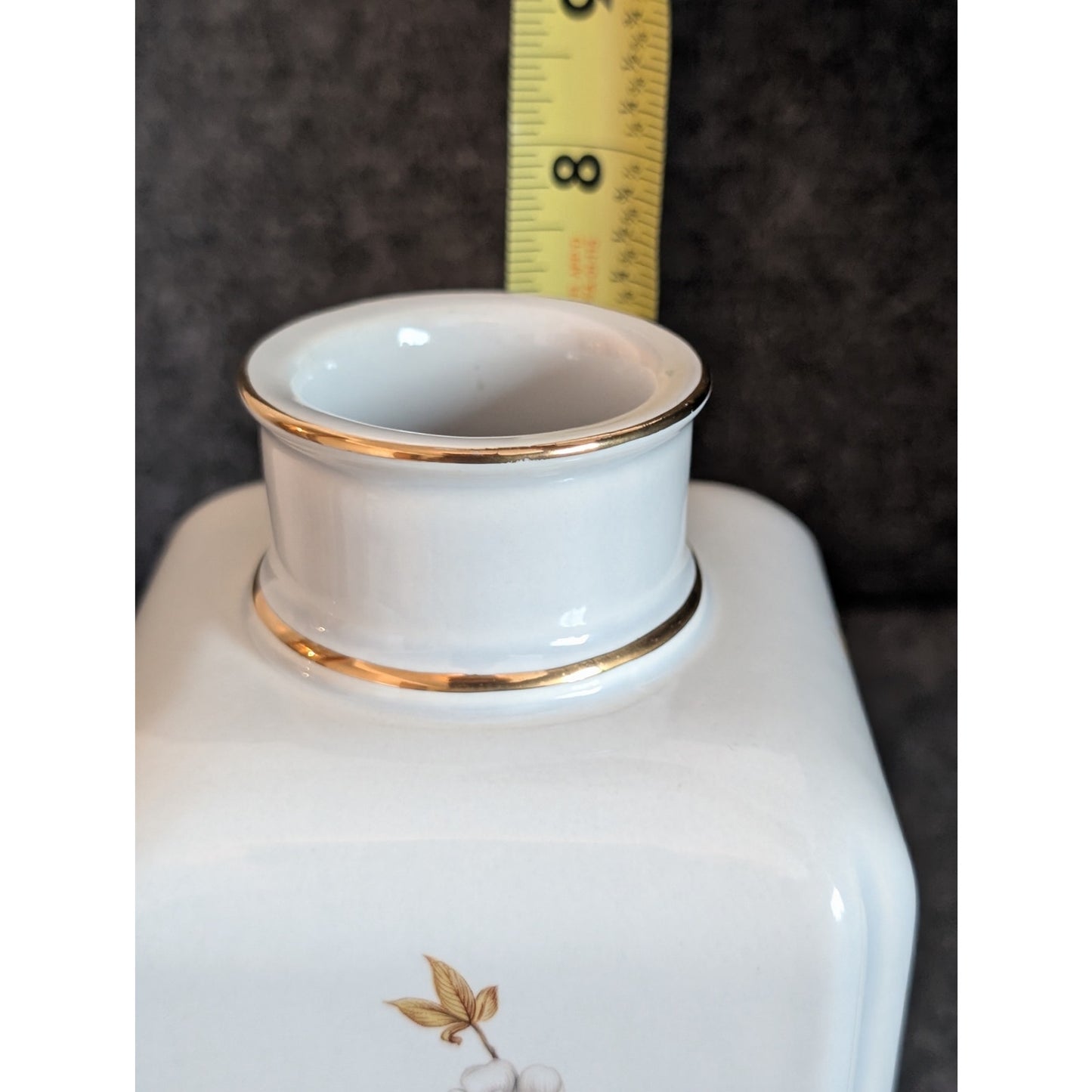 Vintage Hyalyn Square White Gold Cherry Blossoms Vase 178