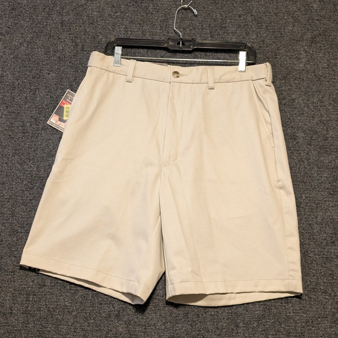 Roundtree & Yorke NWT Travelsmart Stone Flat Front Washed Chino Shorts 34