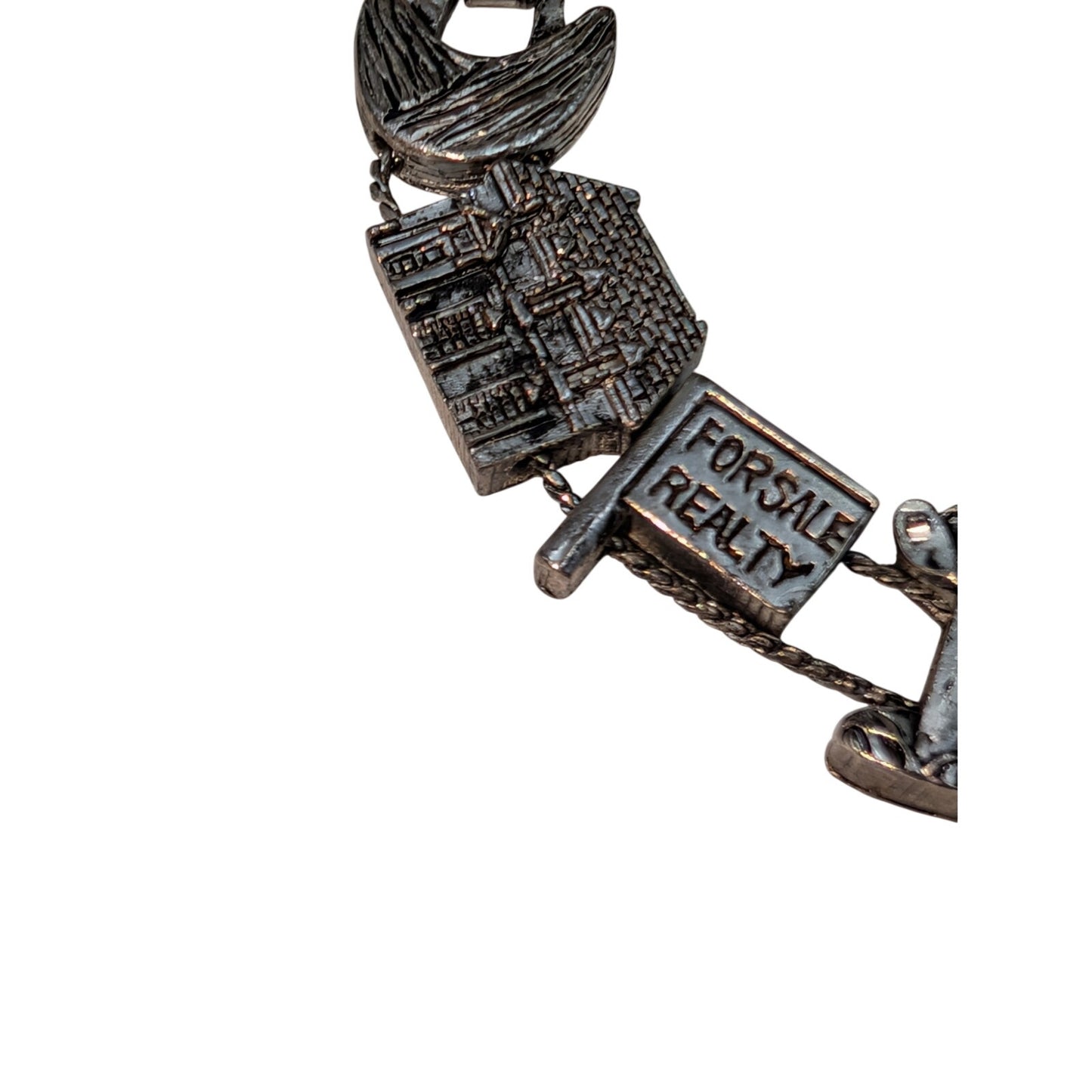 Vintage BG Slide Charm Silver Tone Realtor Bracelet 7 1/2" Long