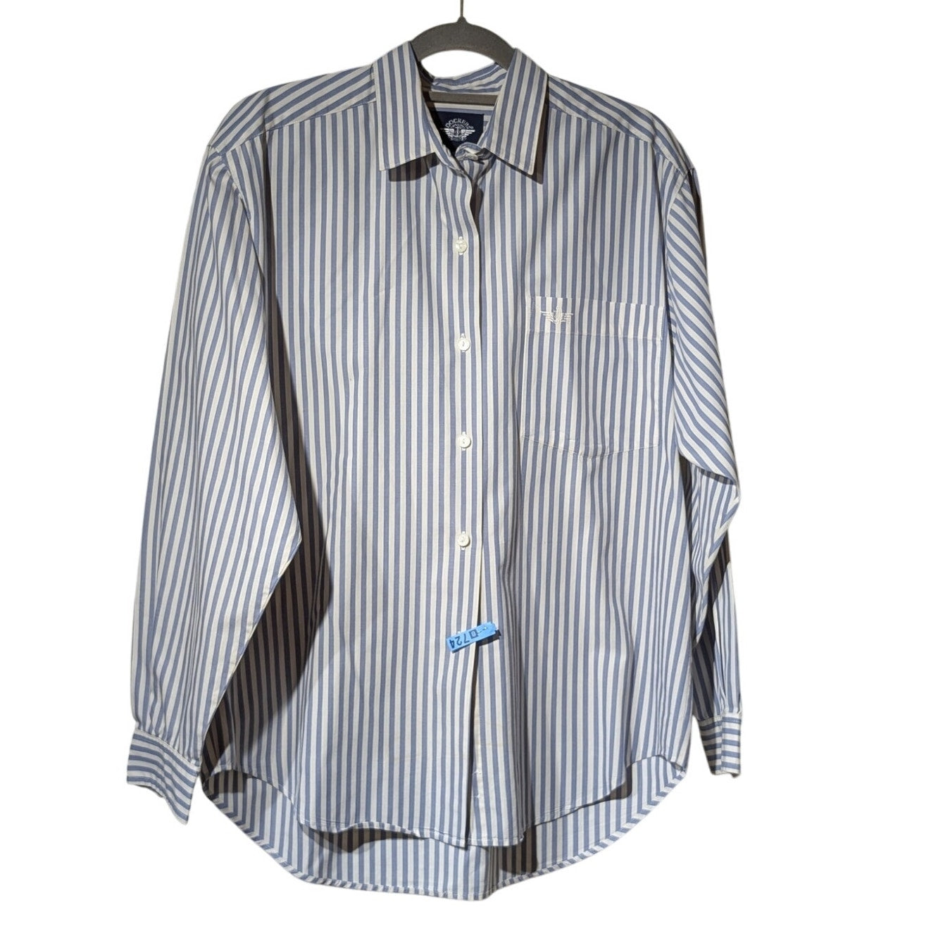 Docker's Dusty Blue Striped 100% Cotton Button Up Shirt Ladies' Sz M