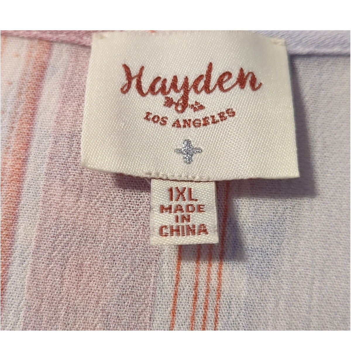 Hayden Los Angeles Peplum Pleated Hem Gauzy Pink Striped V Neck Top Sz. 1XL