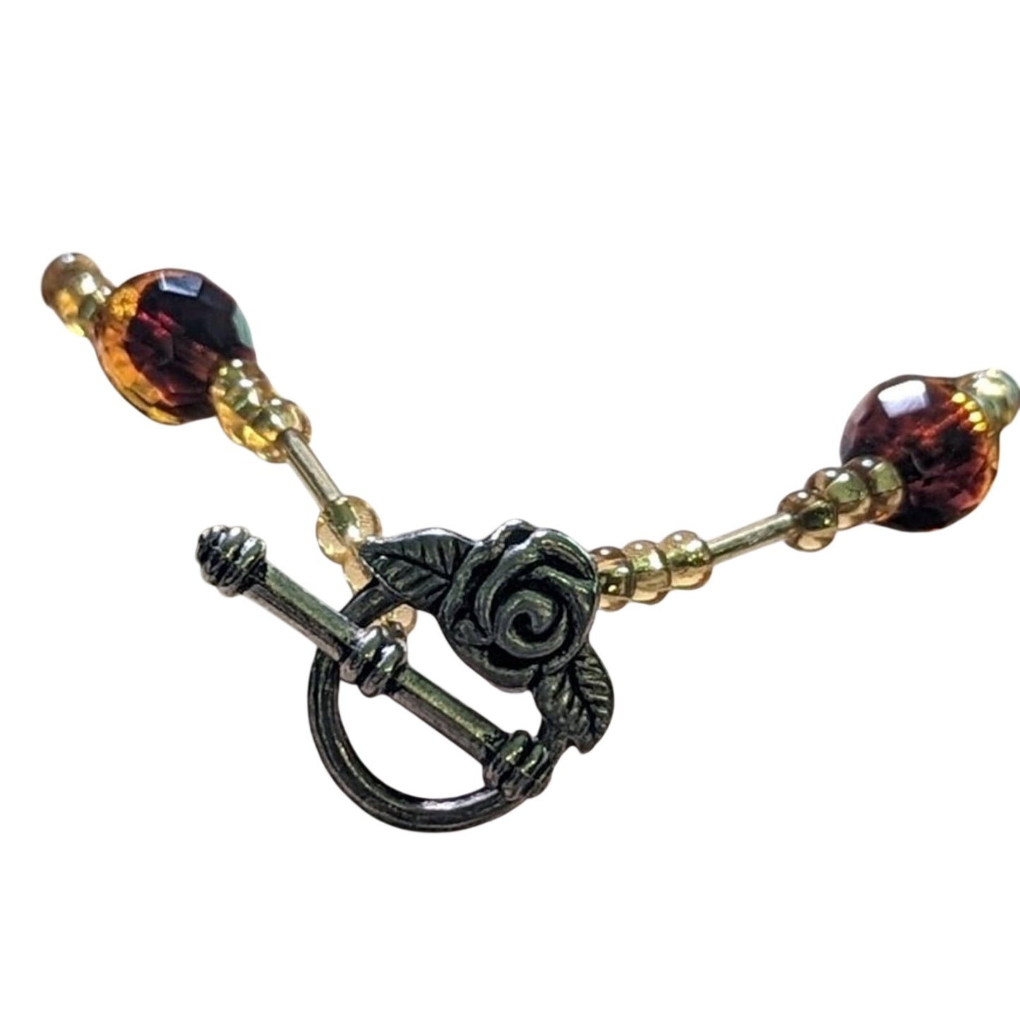 Rose Toggle Gold Brown  Lamp Work Bead Bracelet