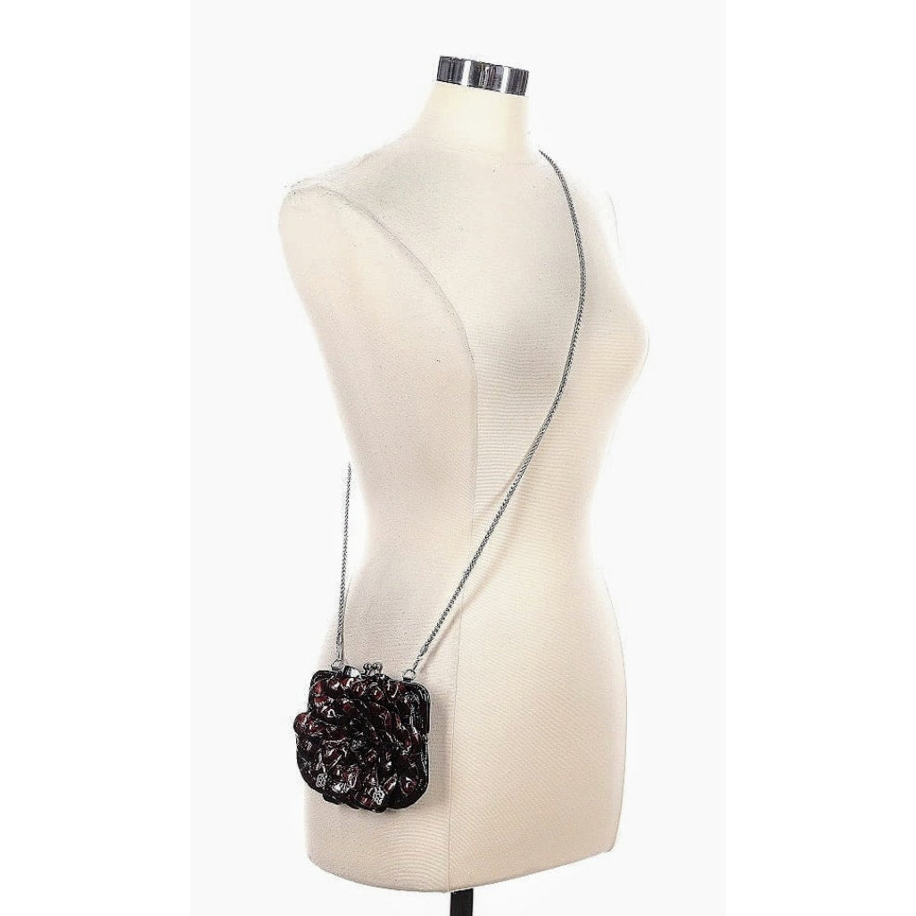Brighton Roselie Shine Flower Kiss Lock Brown Leather Coin Purse Crossbody