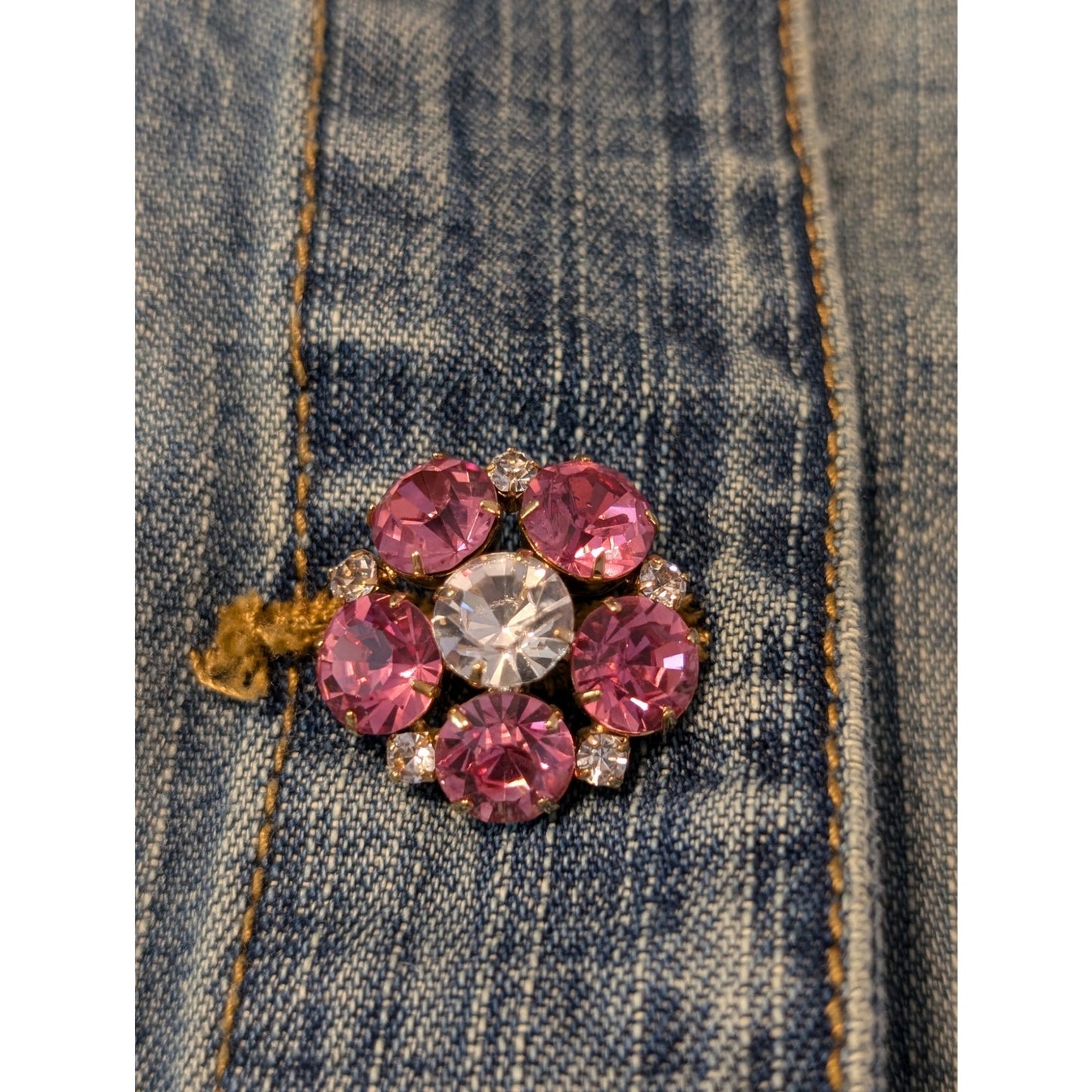 Berek by Takako Sakon Embellished Pink Sequin Bead Rhinestone Denim Jacket Sz XL