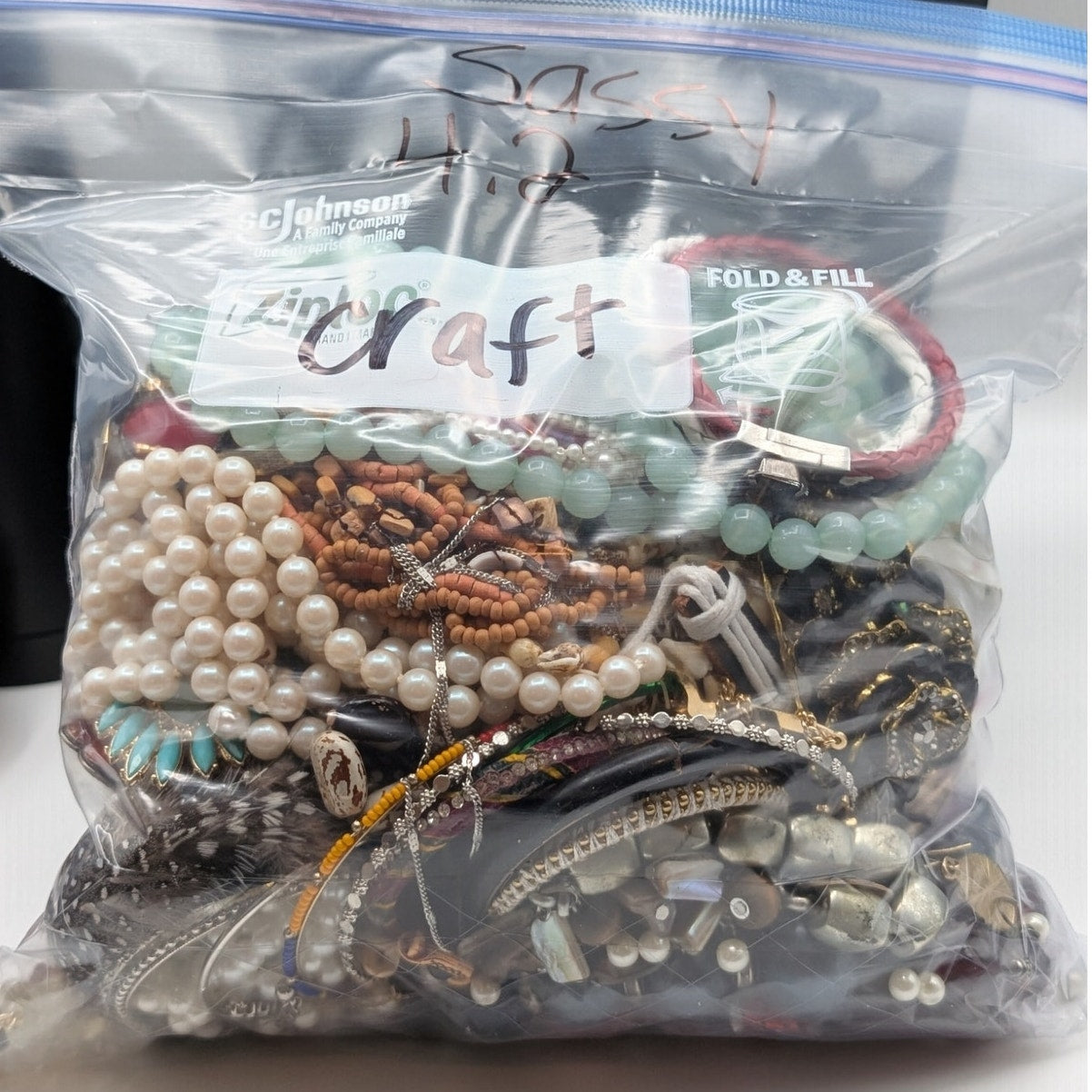 Jewelry Lot Sassy Repurpose Bag Over 4 Pounds Beads & Possible Wearable Pieces