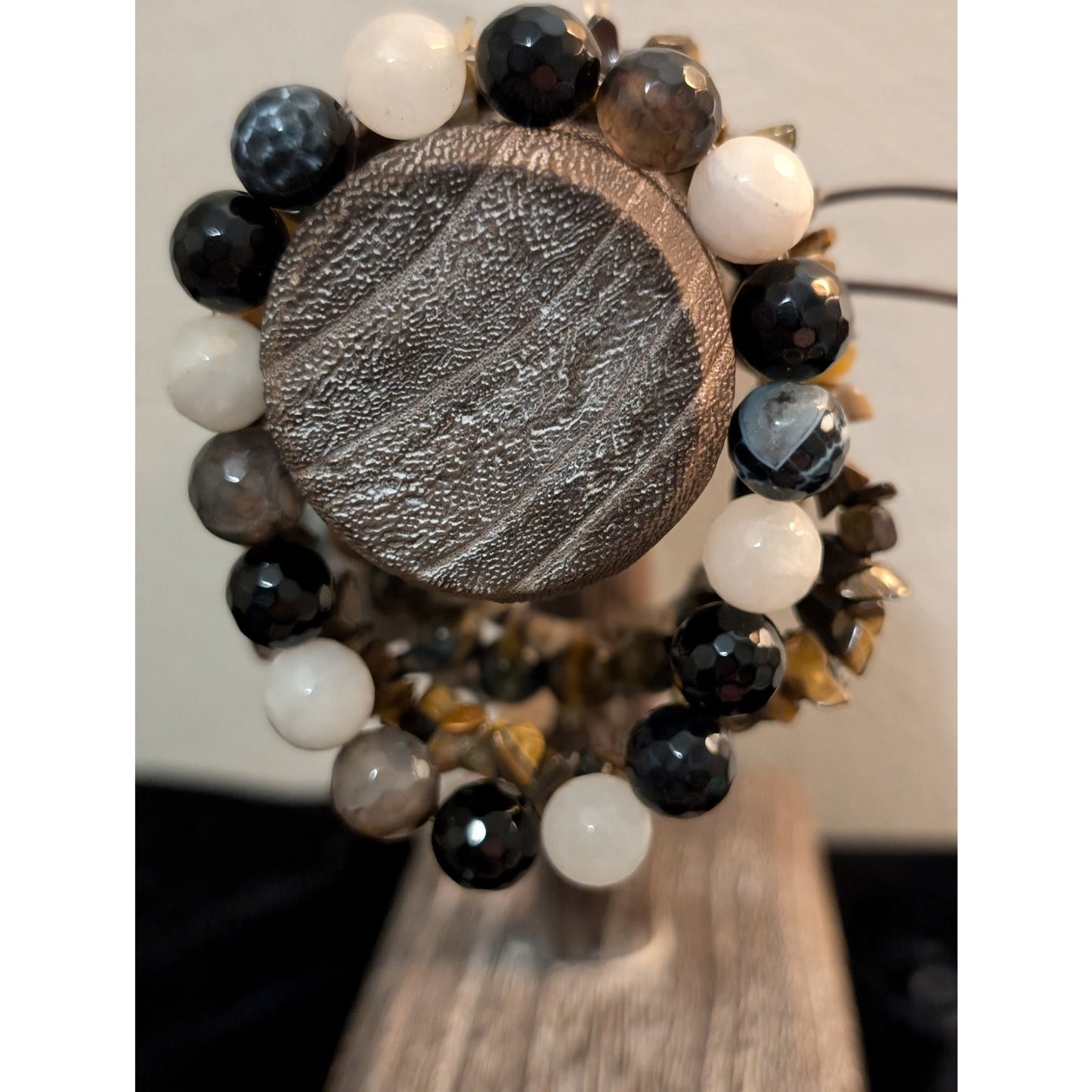 Five Black Gray Brown White Bead/Stone/Crystal Bracelet Lot