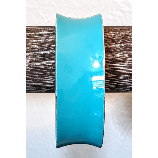Turquoise Enamel Concave Clamper Style Wide Cuff Bangle Bracelet
