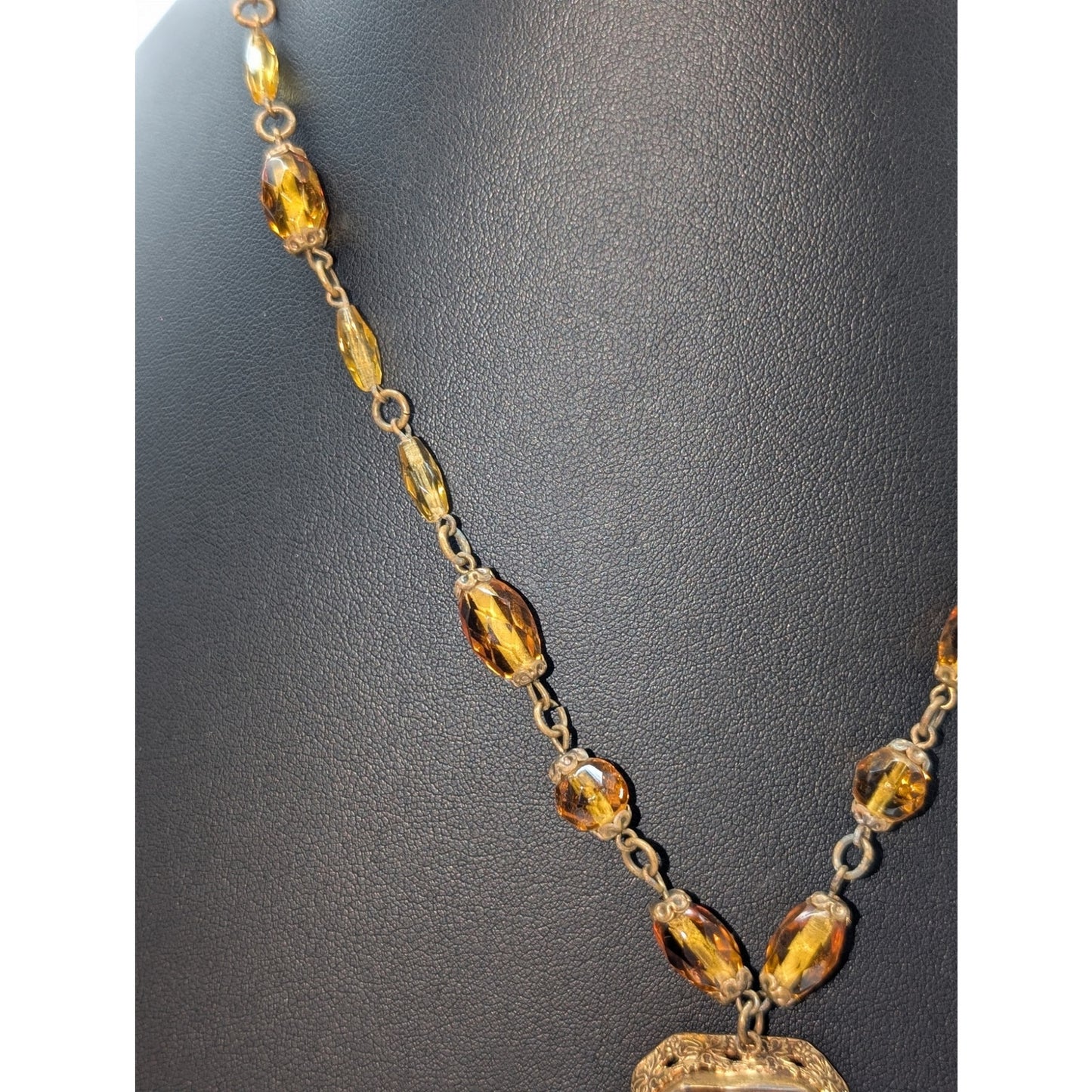 Vintage Antique Signed Czech Edwardian Nouveau Bohemian Glass Choker Necklace