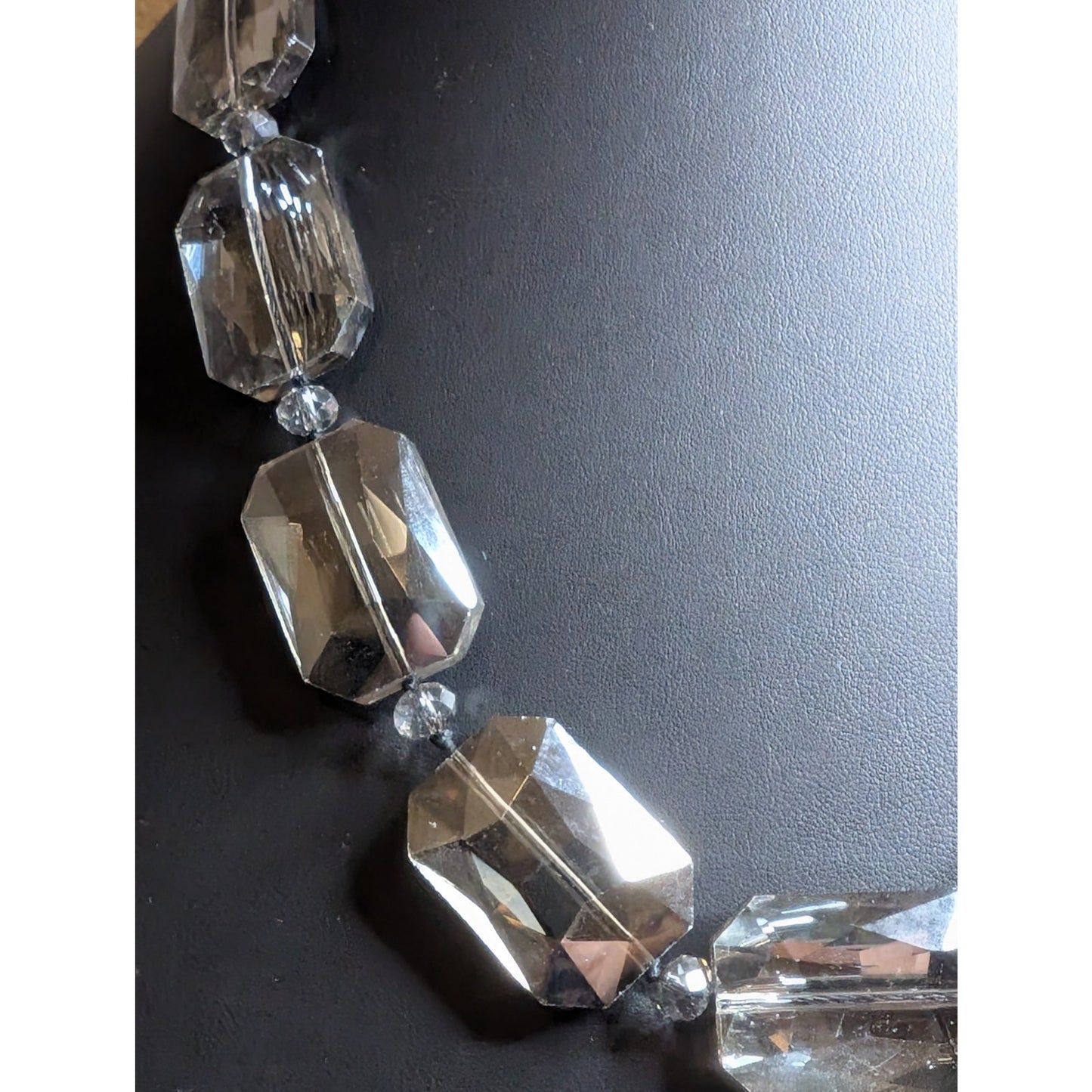 Leslie Danzis Chunky Faceted Smoky Glass Silver Tone Statement Necklace