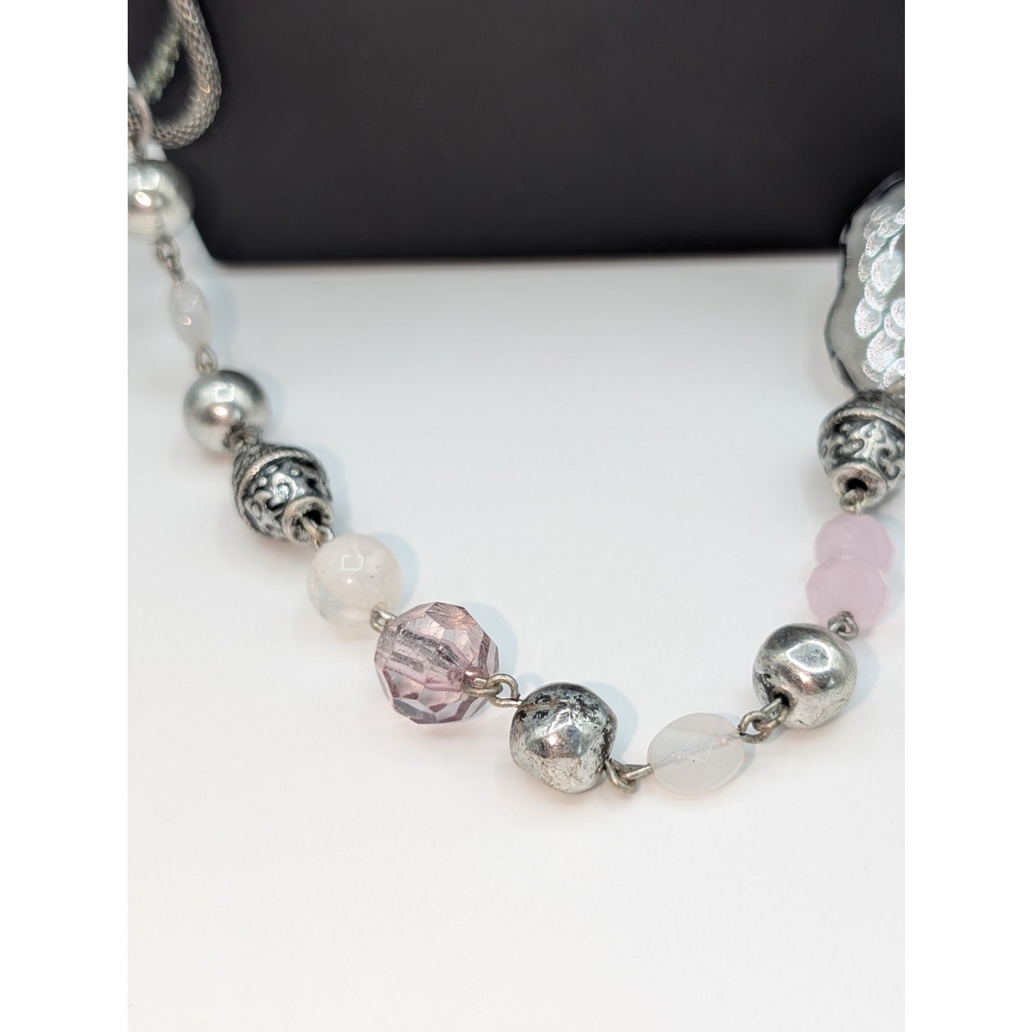 Chico's Silver Tone Multi-Bead Station Approximately 44" Long Necklace