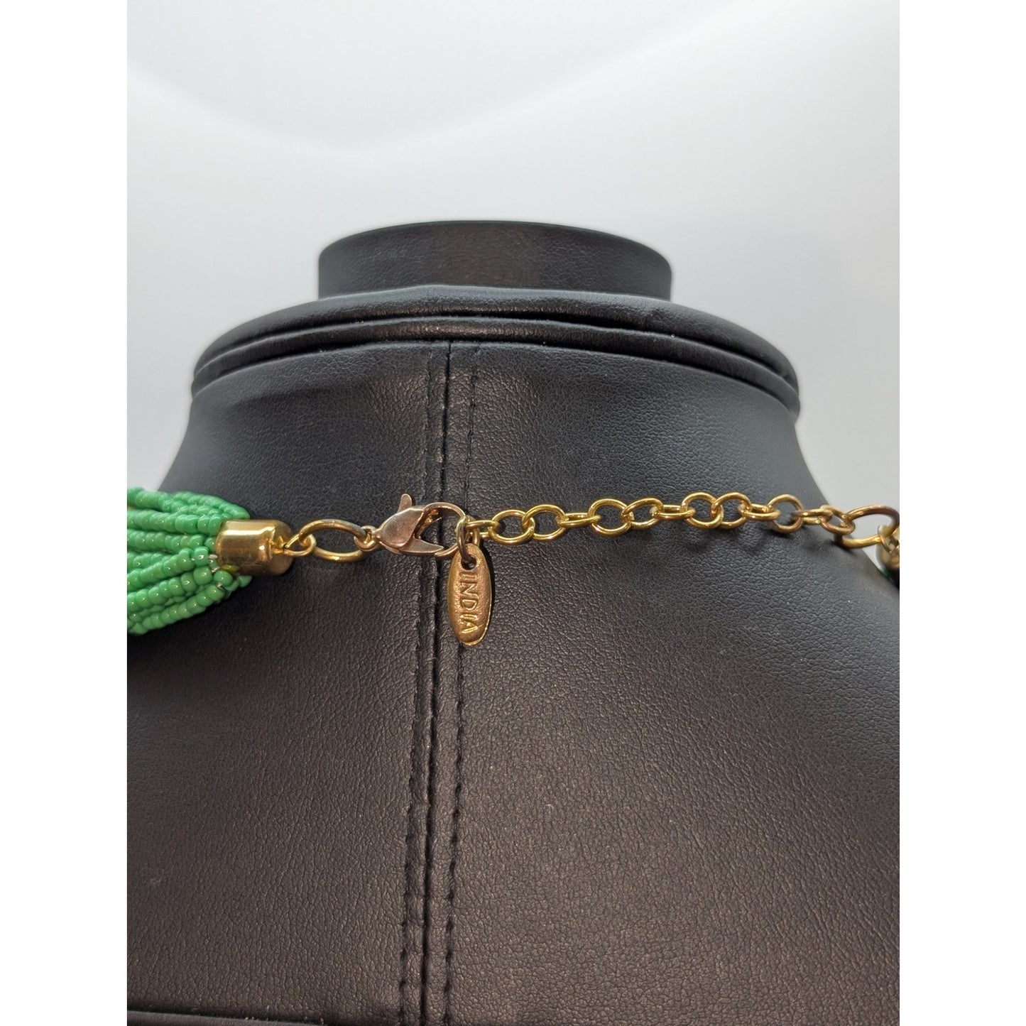 GCM India Green Seed Bead & Gold Tone Ball & Rod Multi-Strand 27"-29" Necklace
