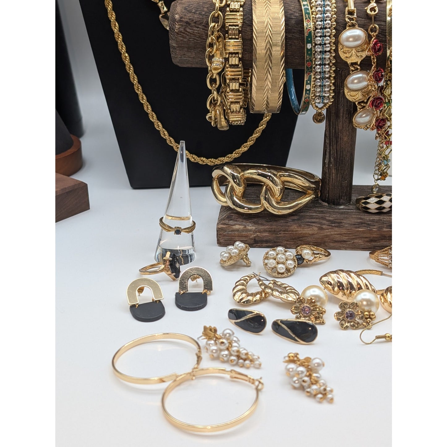 Reseller's Delight 46 Piece Gold Tone Vintage to Modern Costume Jewelry Lot
