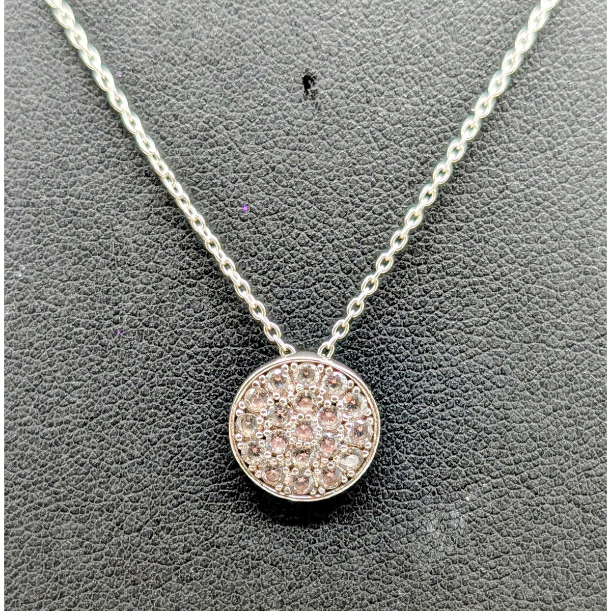 Vintage 925 Sterling Silver Pave CZ 1/2" Round Pendant 18" Chain Necklace