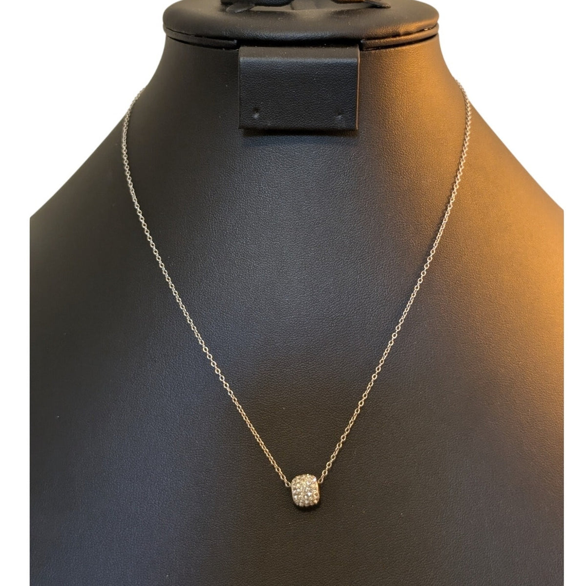 Vintage 925 Sterling Silver Rhinestone Encrusted Barrel Charm 18" Necklace