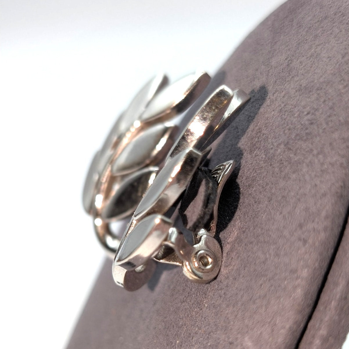 Vintage Monet Silver Tone Leaf Clip On Earrings
