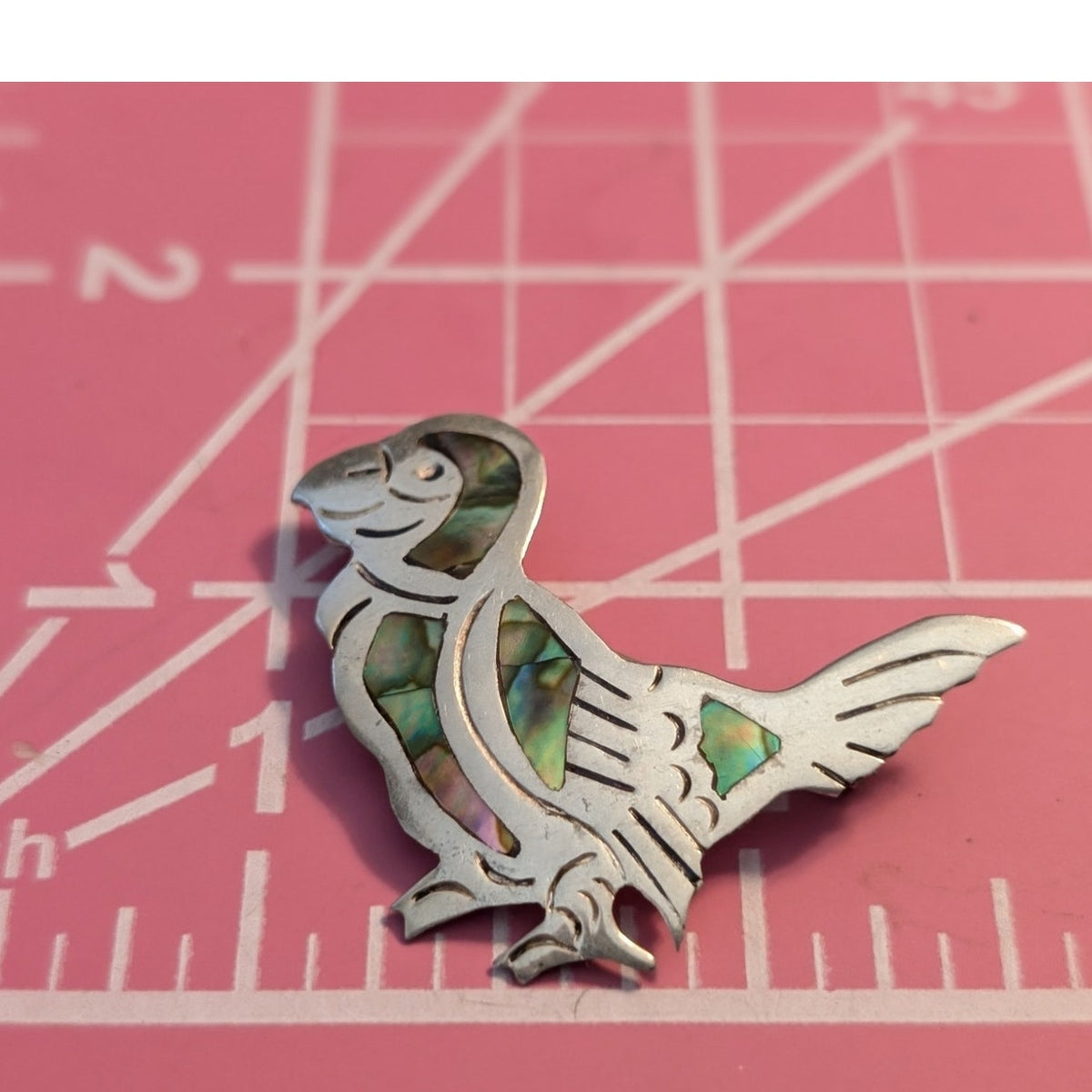 (Faulty Pin Hardware) Vtg Sterling Silver Abalone Inlay Taxco Mexico Bird Pin