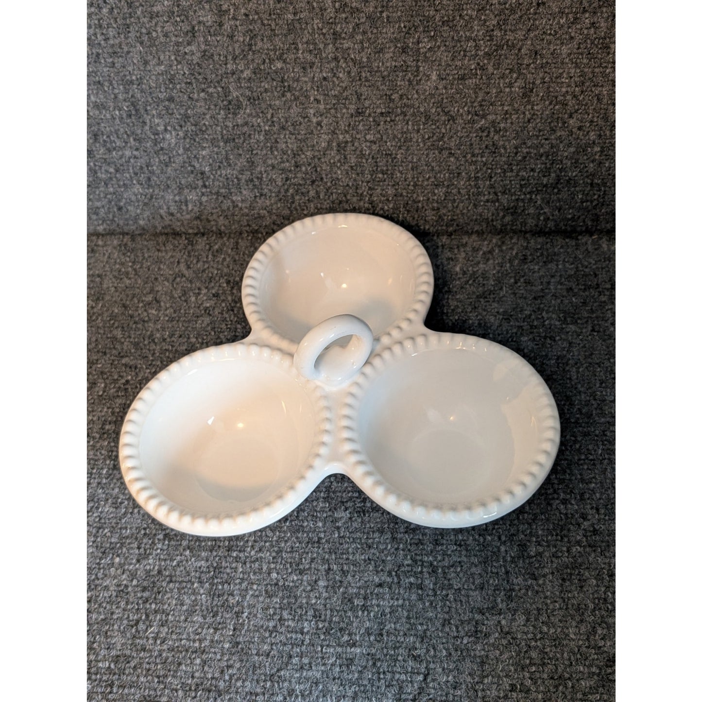 Matceramica Perola White Three Bowl Divided Handled Server Made in Portugal