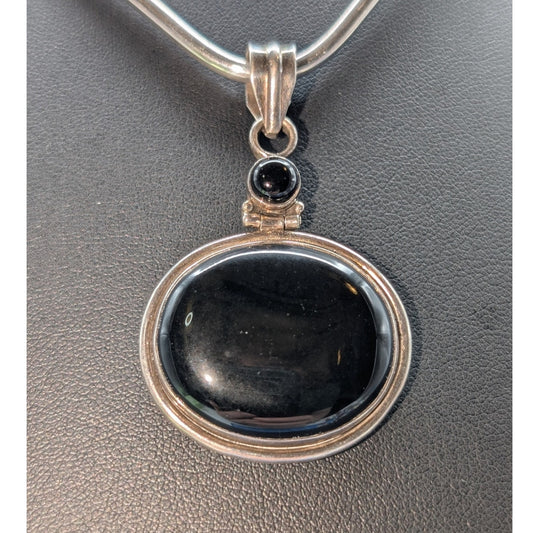 Vintage 925 Sterling Silver Hinged Bezel Set Two Black Stone Pendant Only