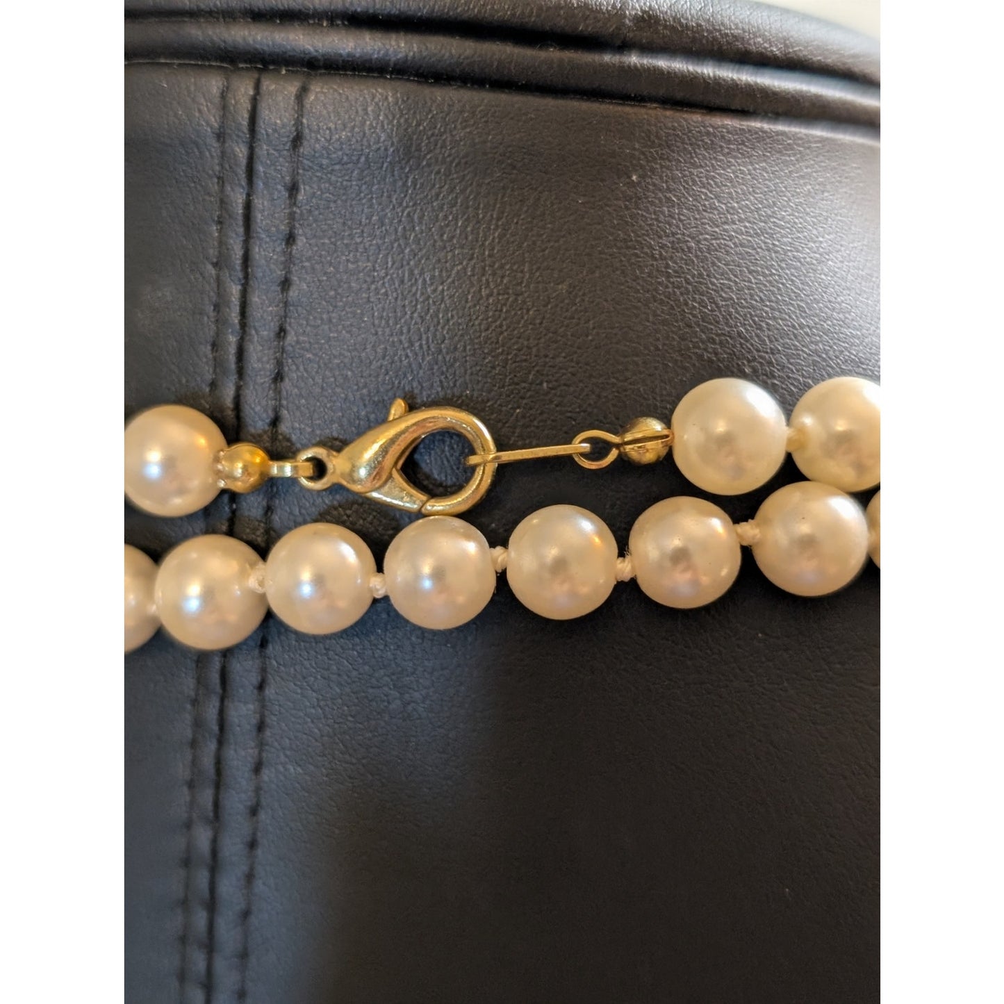 RARE 80s VTG Signed GEP 54" Faux Pearls Gold-Tone Lobster Claw Clasp Necklace
