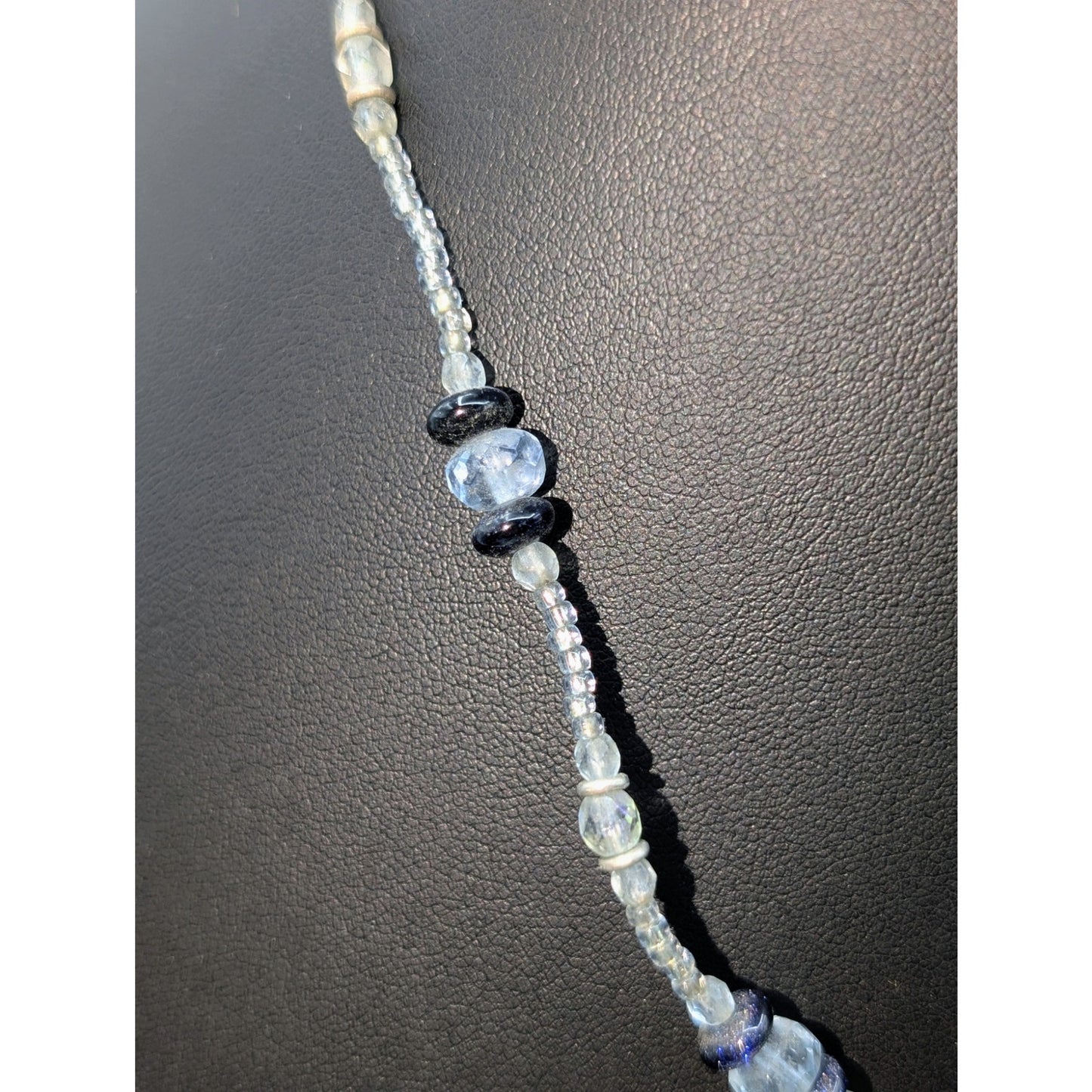 925 Sterling Silver AB Crystal Blue Goldstone Beaded 18" Necklace