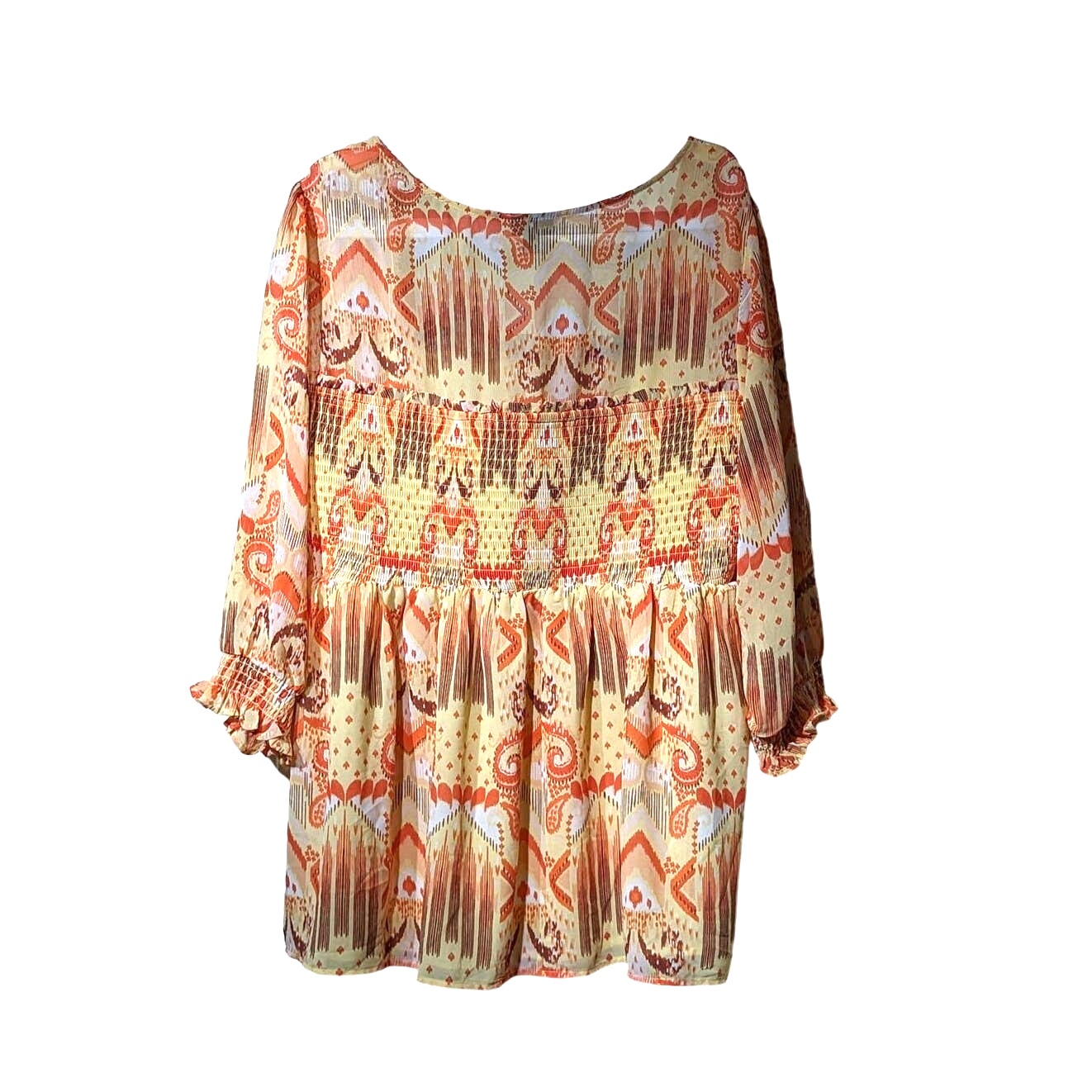 Torrid Babydoll Chiffon Smocked Bodice Yellow Orange Top Womens Sz 3