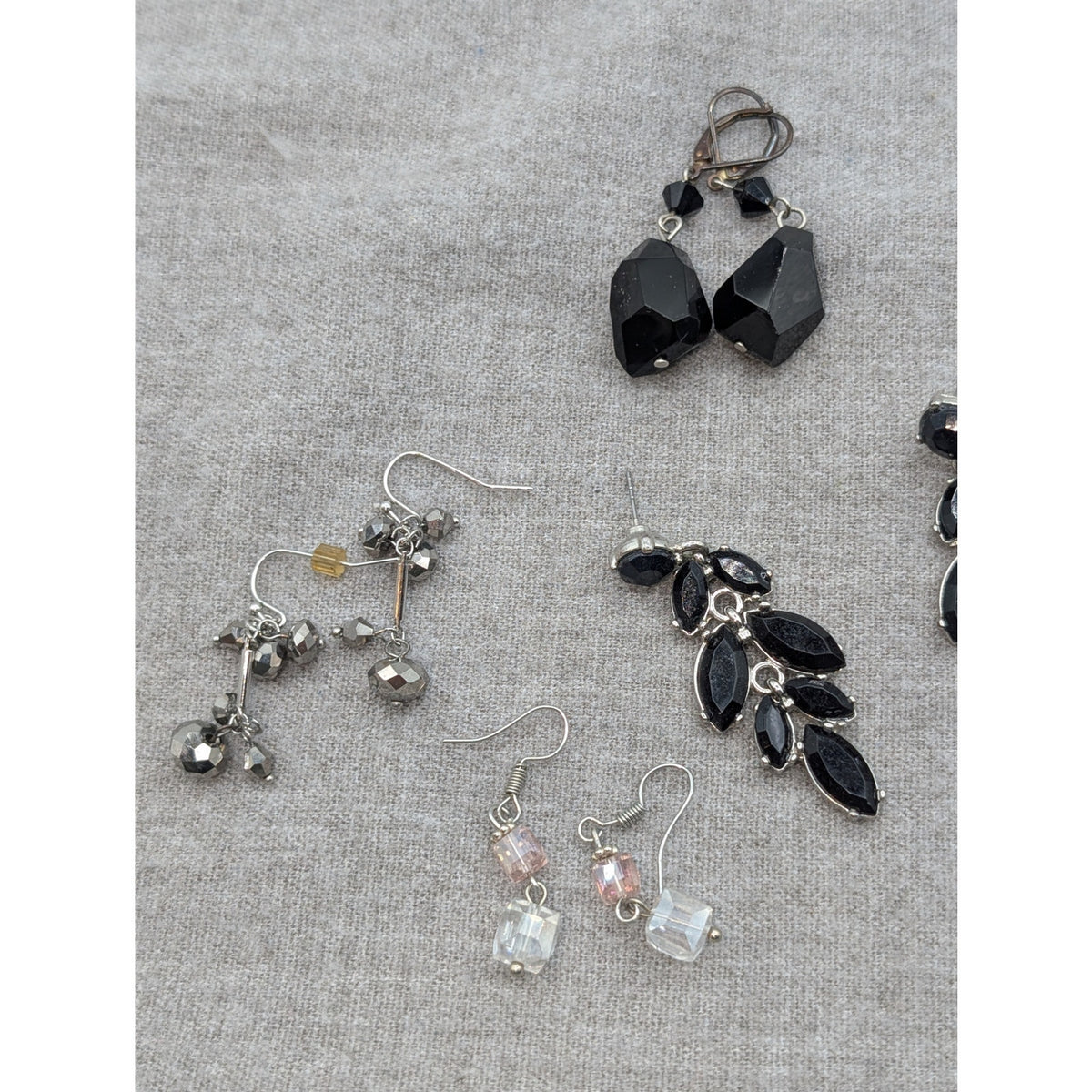 Lot of 13 Pair Black Crystal Rhinestone Earrings For Pierced Ears