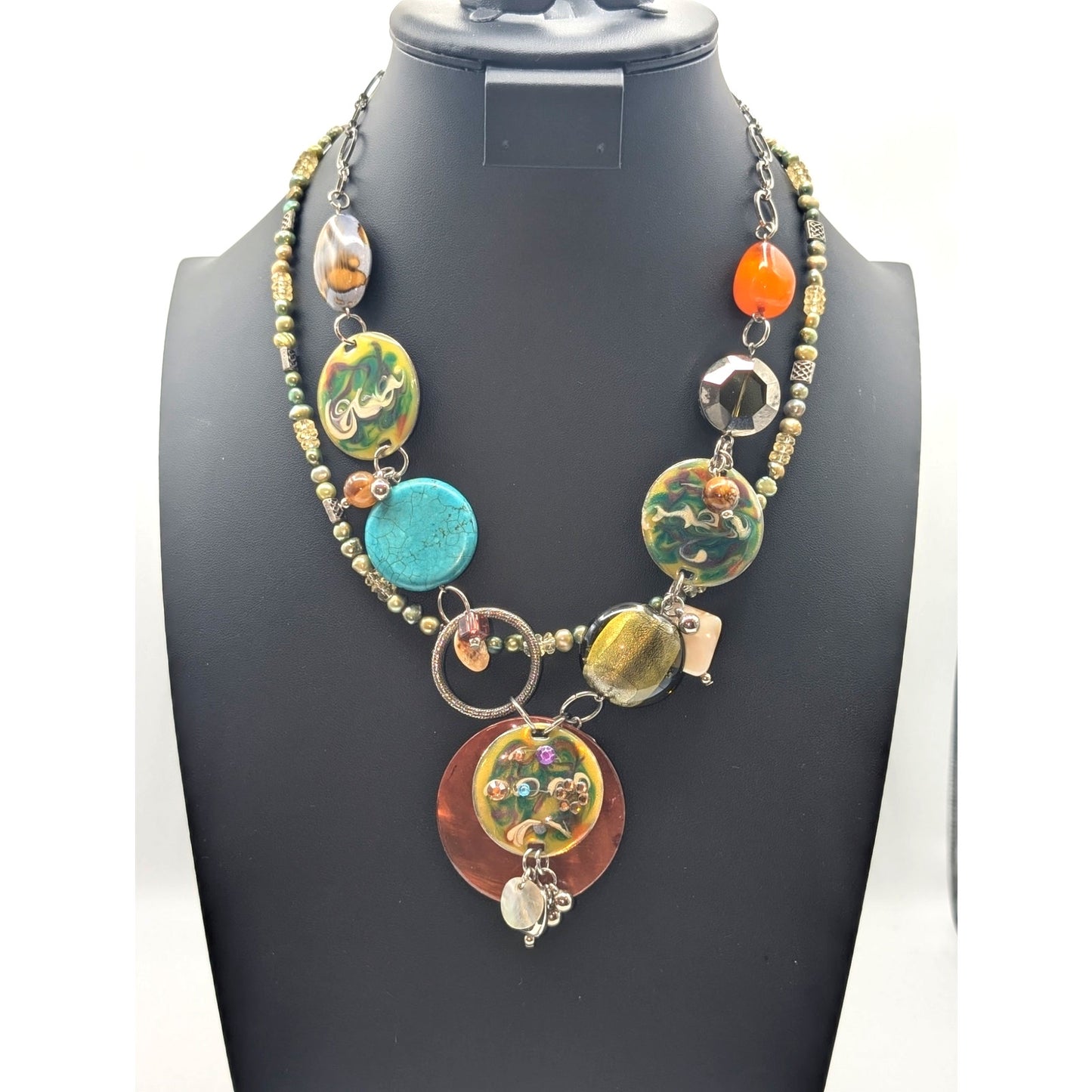 Green Freshwater Pearl Crystal Toggle Necklace & Beaded Fun Costume Necklace