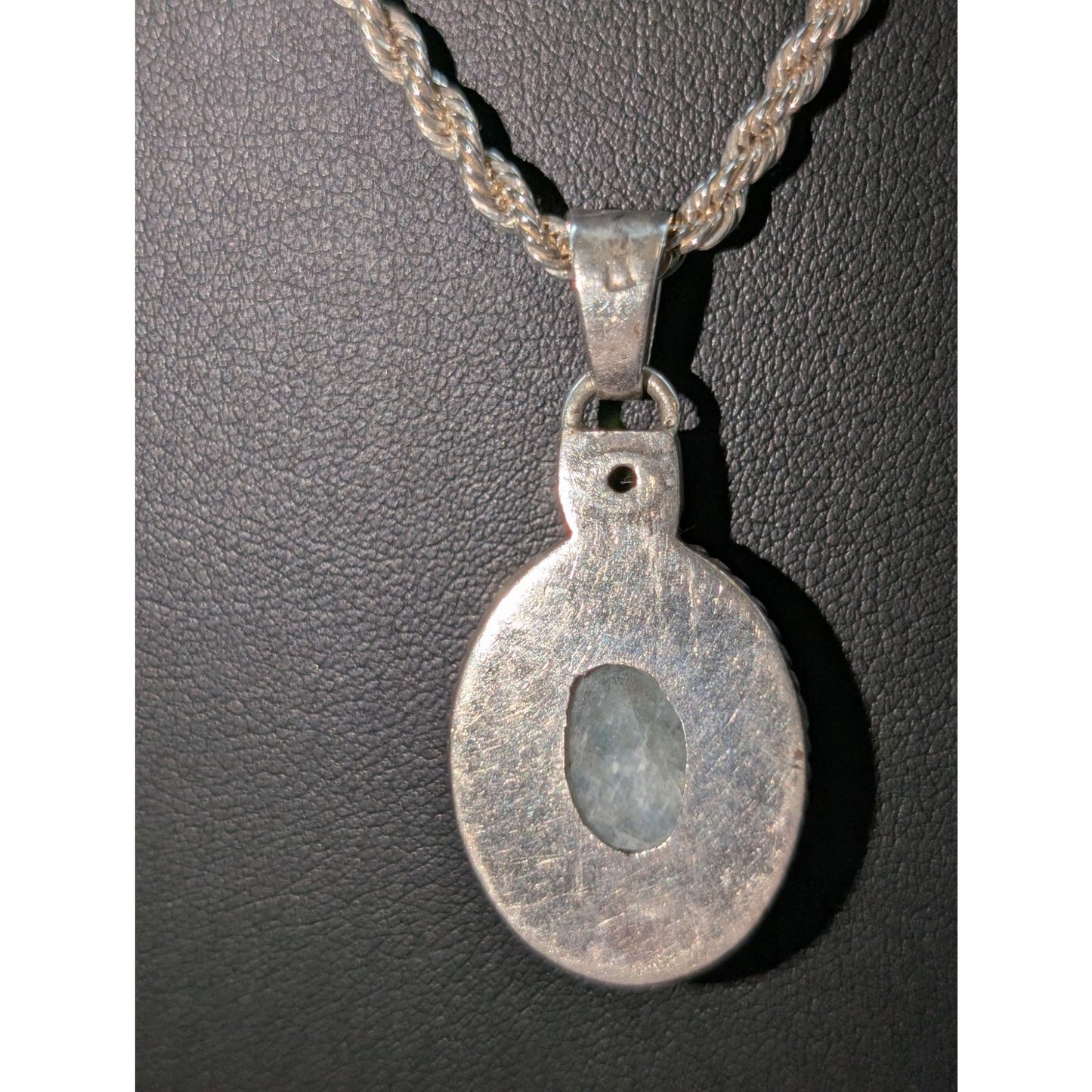 Vintage Sterling Silver 925 Moon Stone & Peridot Pendant Rope Chain 18" Necklace