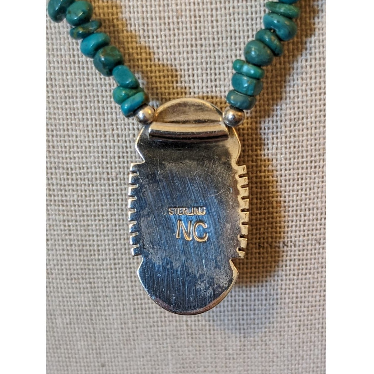 Vintage Navajo & Sterling and Turquoise Pendant Necklace Signed Sterling NC