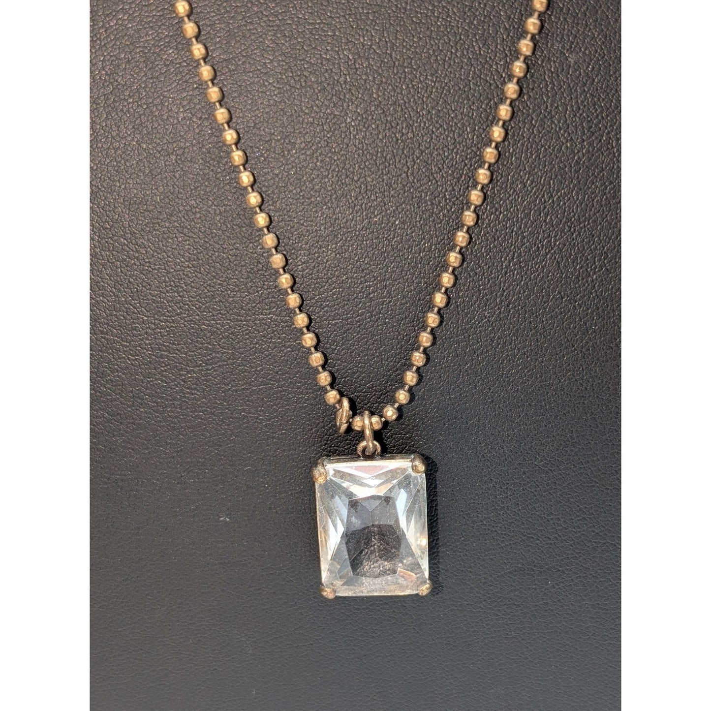 Vtg Antiqued Bronze Metal Lot of Two Necklaces-J. Cres Crystal & Glass Dangles