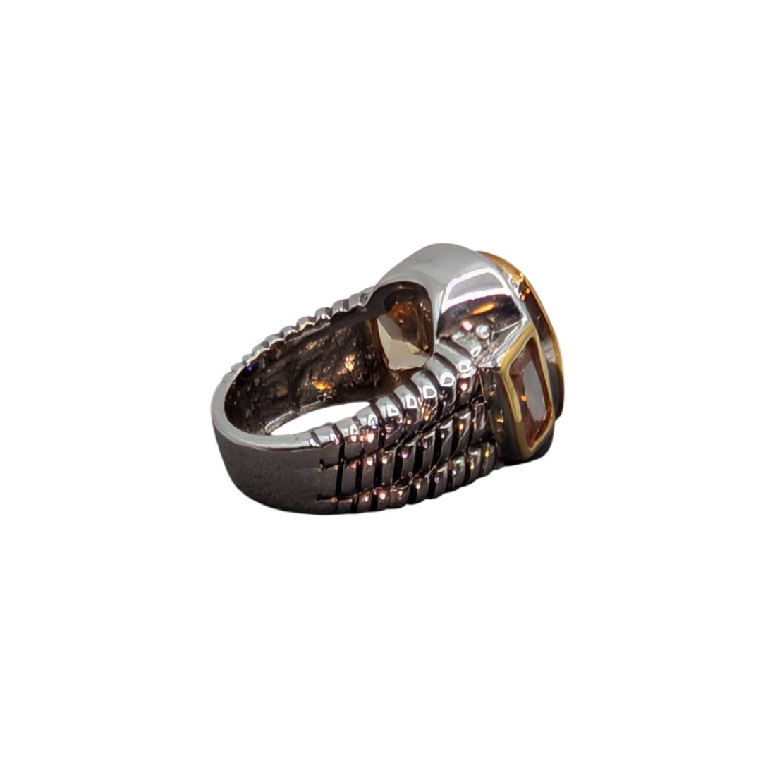 18K Gold Electroplate Mixed Metal Purple & Gold Glass Stone Ring Size 5.25