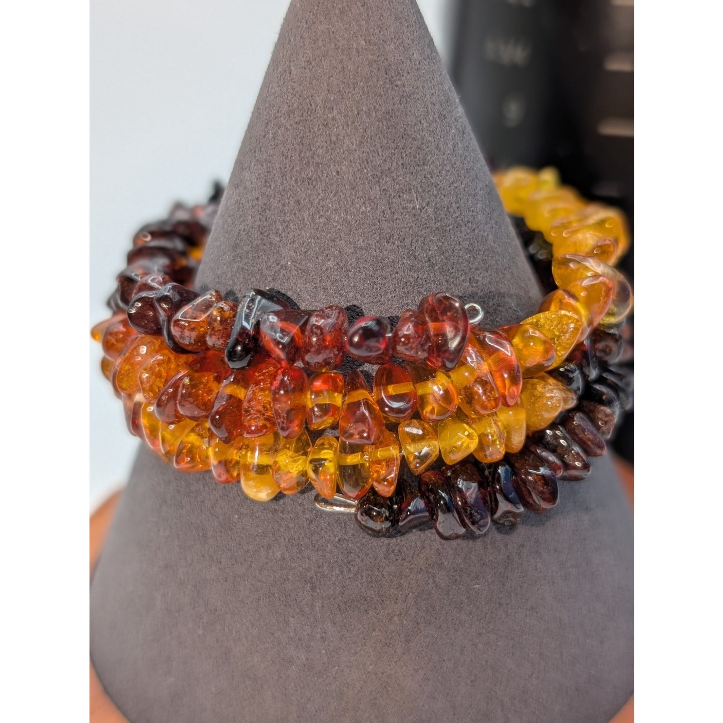 Amber Bead Wire Wrap Bracelet & Amber Look Vintage Bracelet