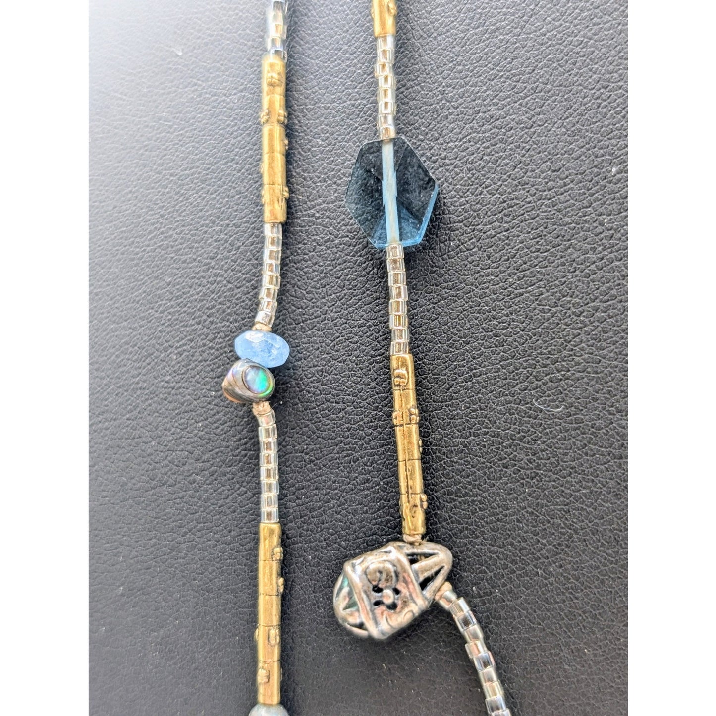 Silpada Sterling Olivia Quartzite Shell Larvikite Kyanite Glass Brass Necklace