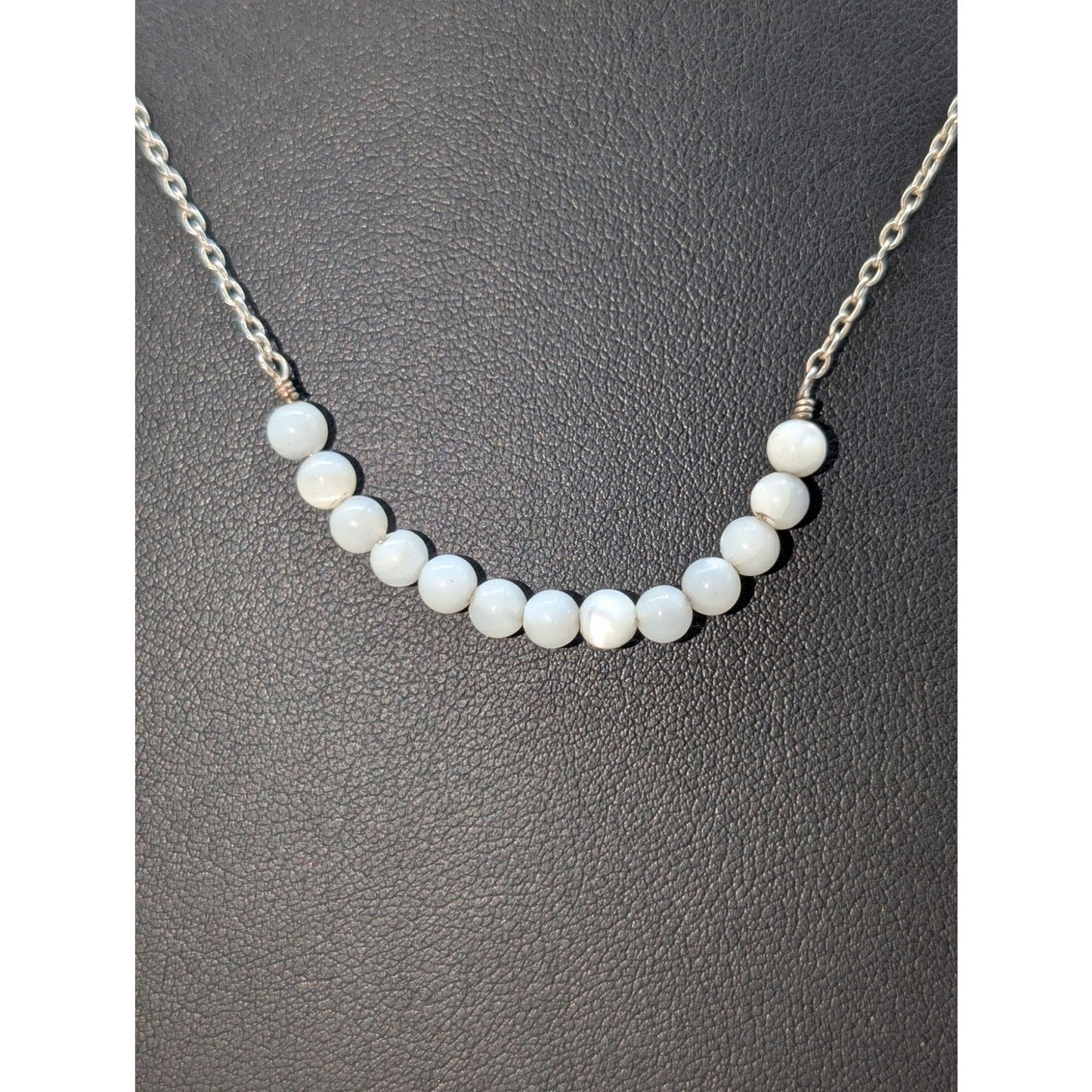 925 Sterling Silver Mother of Pearl Bead Chain 16"-19" Necklace