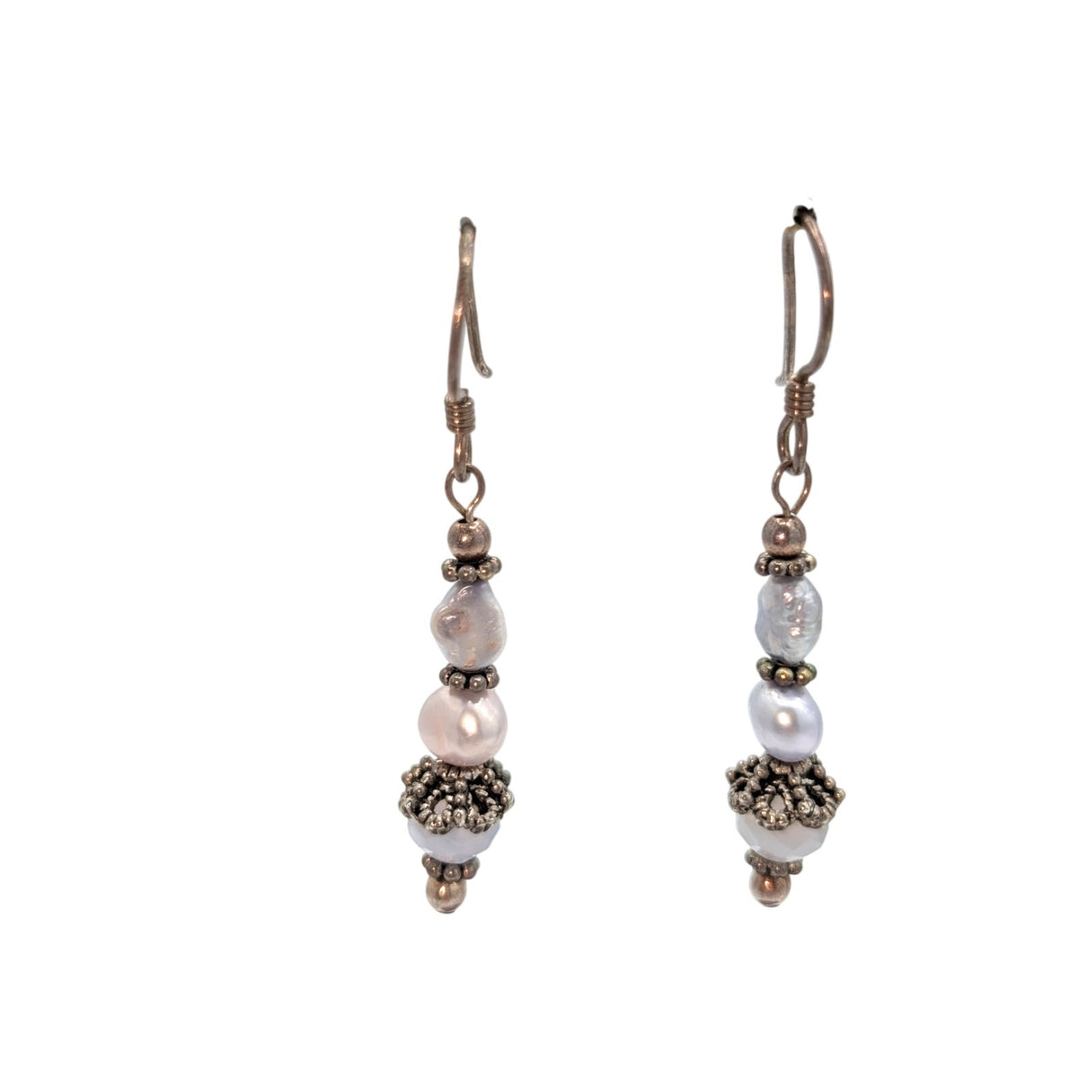 Lavender Pearl Crystal Silver Tone Dangle Earrings