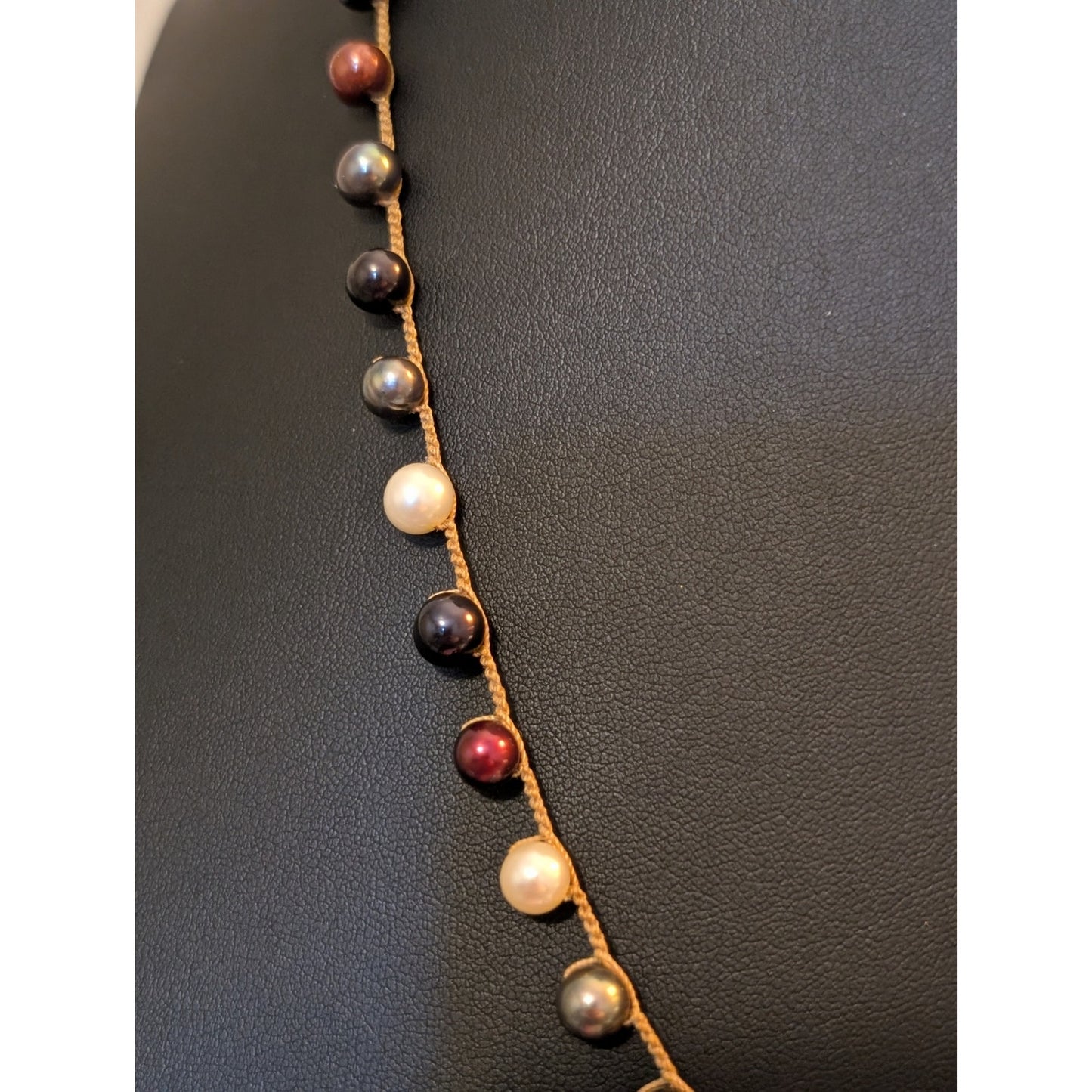 Hand-Crocheted Collection of Multi-Color Natural Pearls W/ Crystal Bauble Clasp