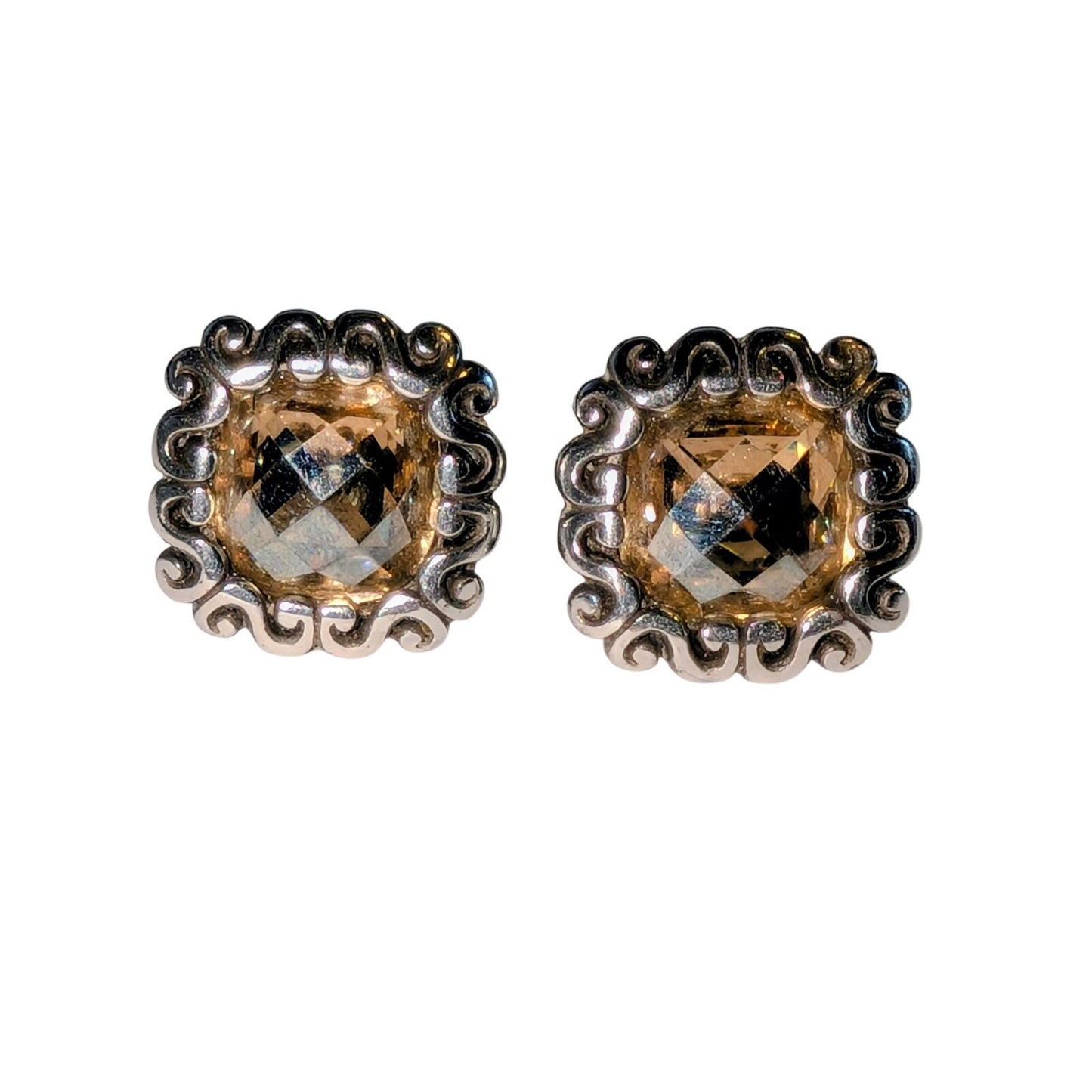 Brighton Danube Golden Champagne Faceted Swarovski Crystal Scroll Post Earrings