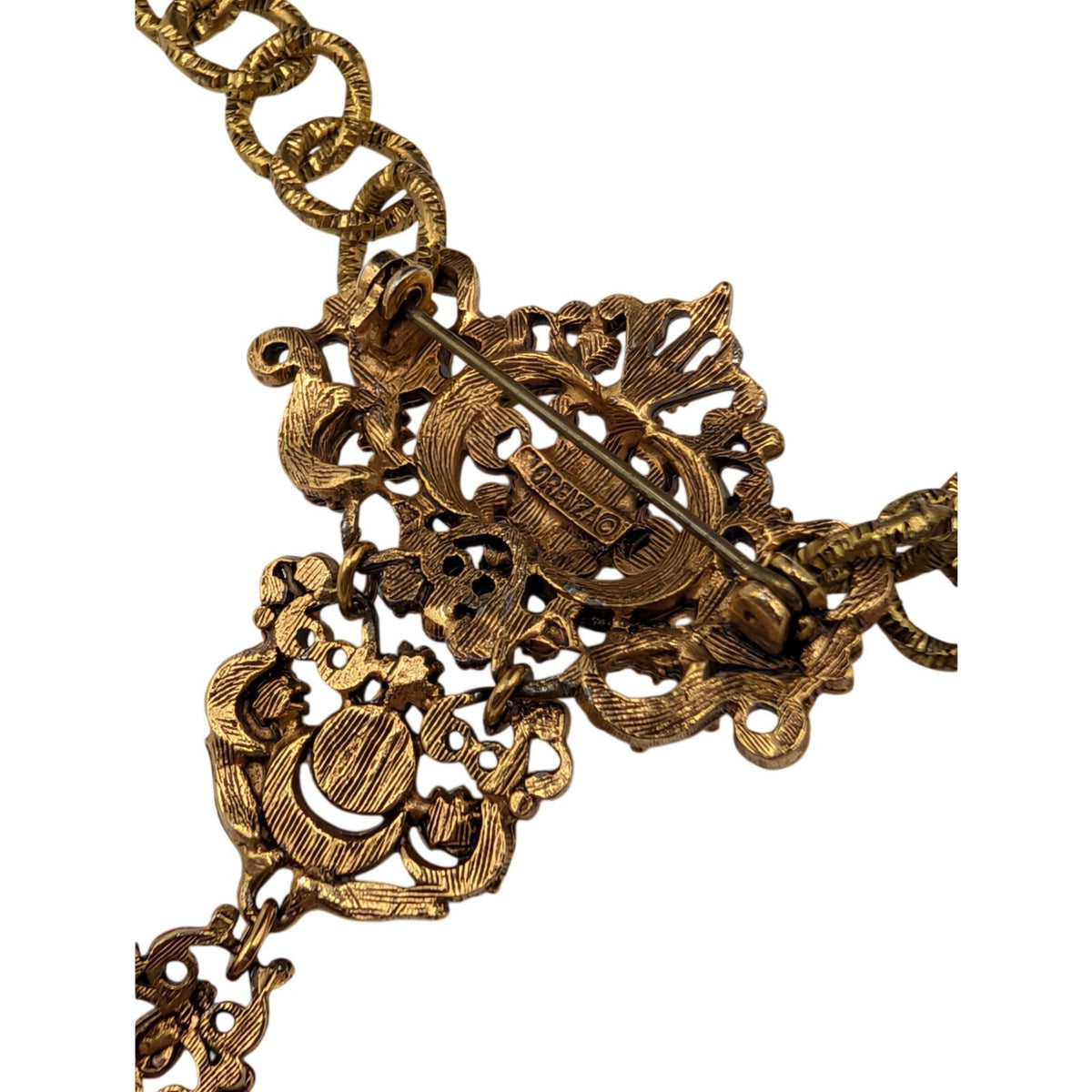 Florenza Vintage 1950s Three Section Brooch Repurposed Pendant 18" Necklace