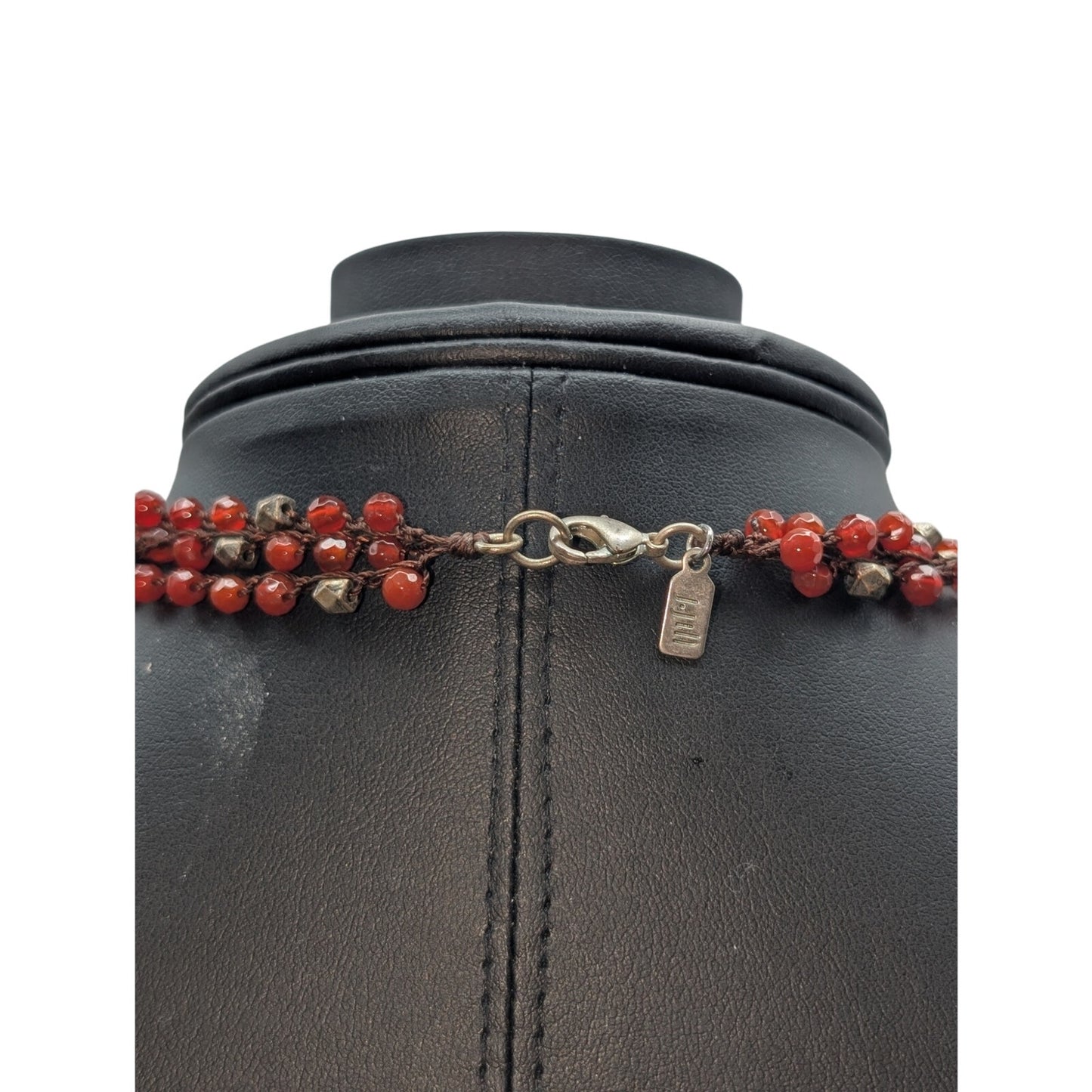 Vintage J. Jill 90s Carnelian Silver Tone Multi Strand Beaded Pendant Necklace